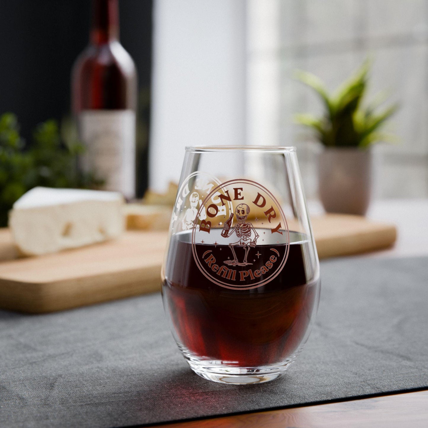 Bone Dry Stemless Wine Glass | Fun Skeleton Design, Perfect for Halloween, Gift for Wine Lovers, Unique Barware, Home Party