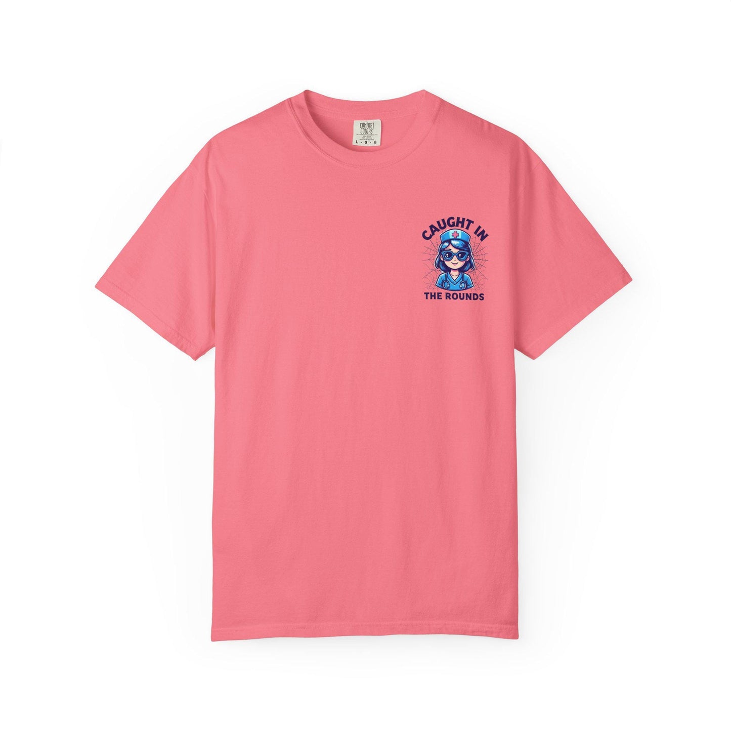 Unisex Graphic Tee - 'Caught in the Rounds', Casual Wear, Gift for Friends, Comfortable Everyday Tee, Fun Summer Shirt, Halloween Nurse