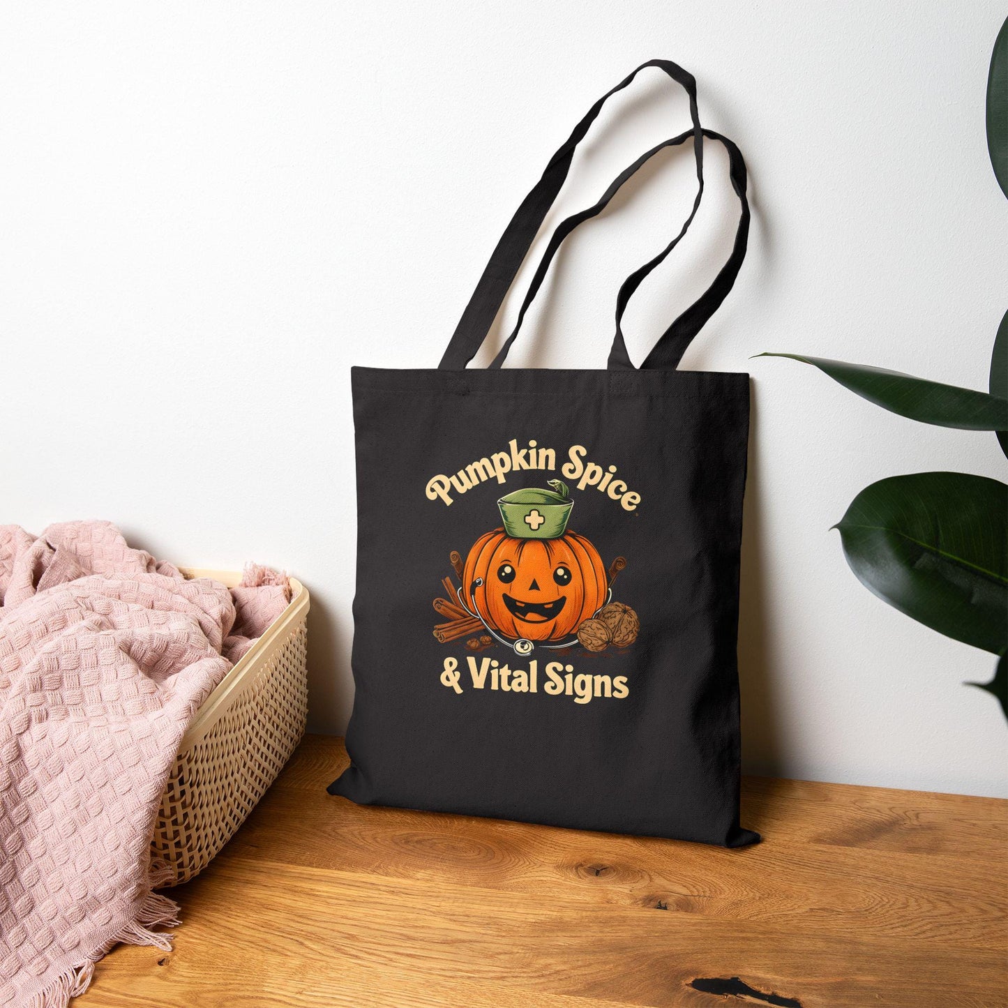 Pumpkin Spice Tote Bag: Halloween Fall Accessory, Eco-Friendly Canvas