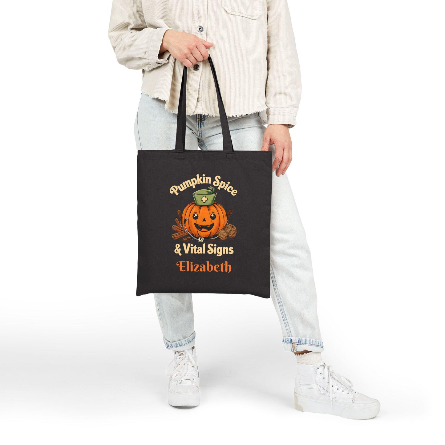 Pumpkin Spice Tote Bag: Halloween Fall Accessory, Eco-Friendly Canvas