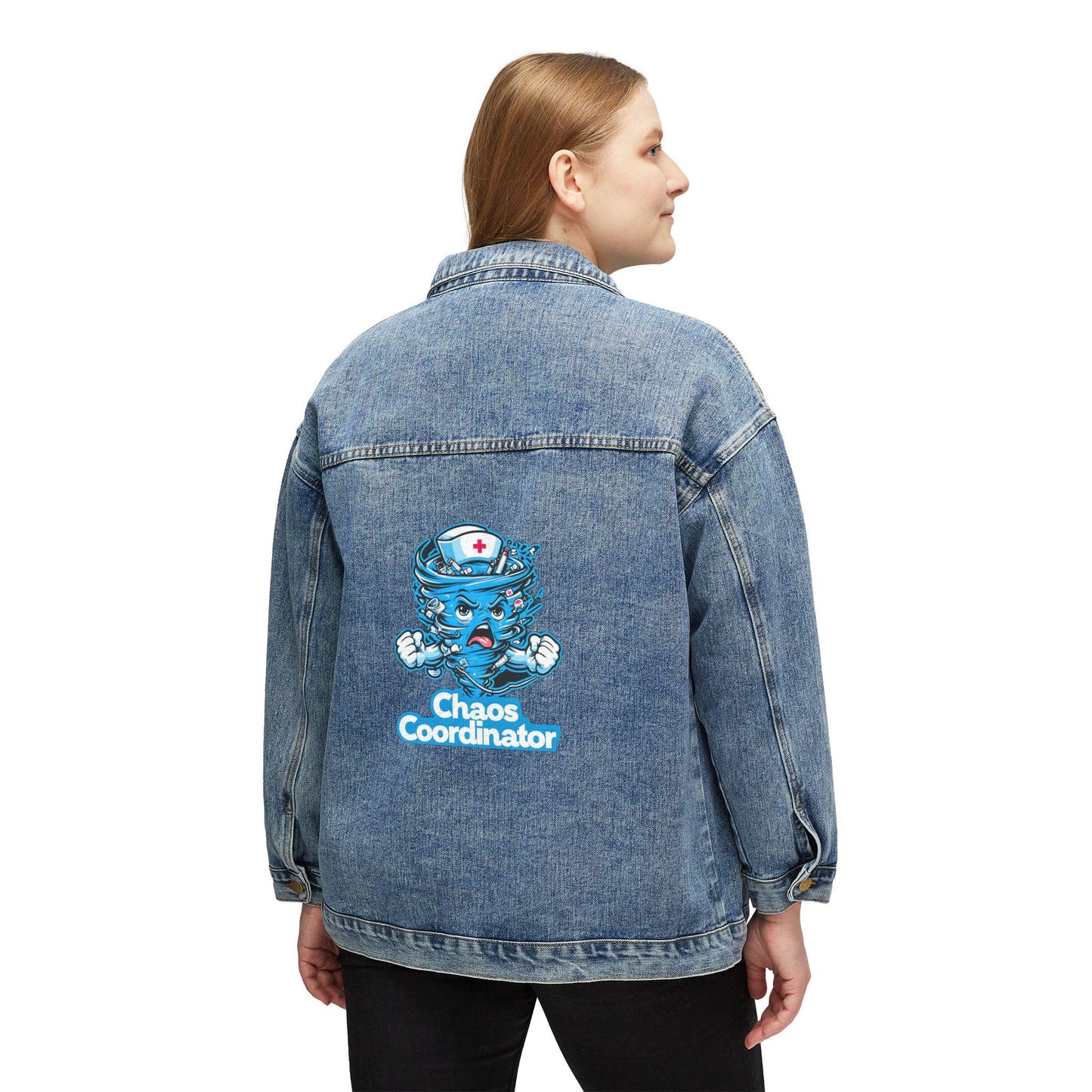 Chaos Coordinator Denim Jacket: Oversized Trendy Women's Coat