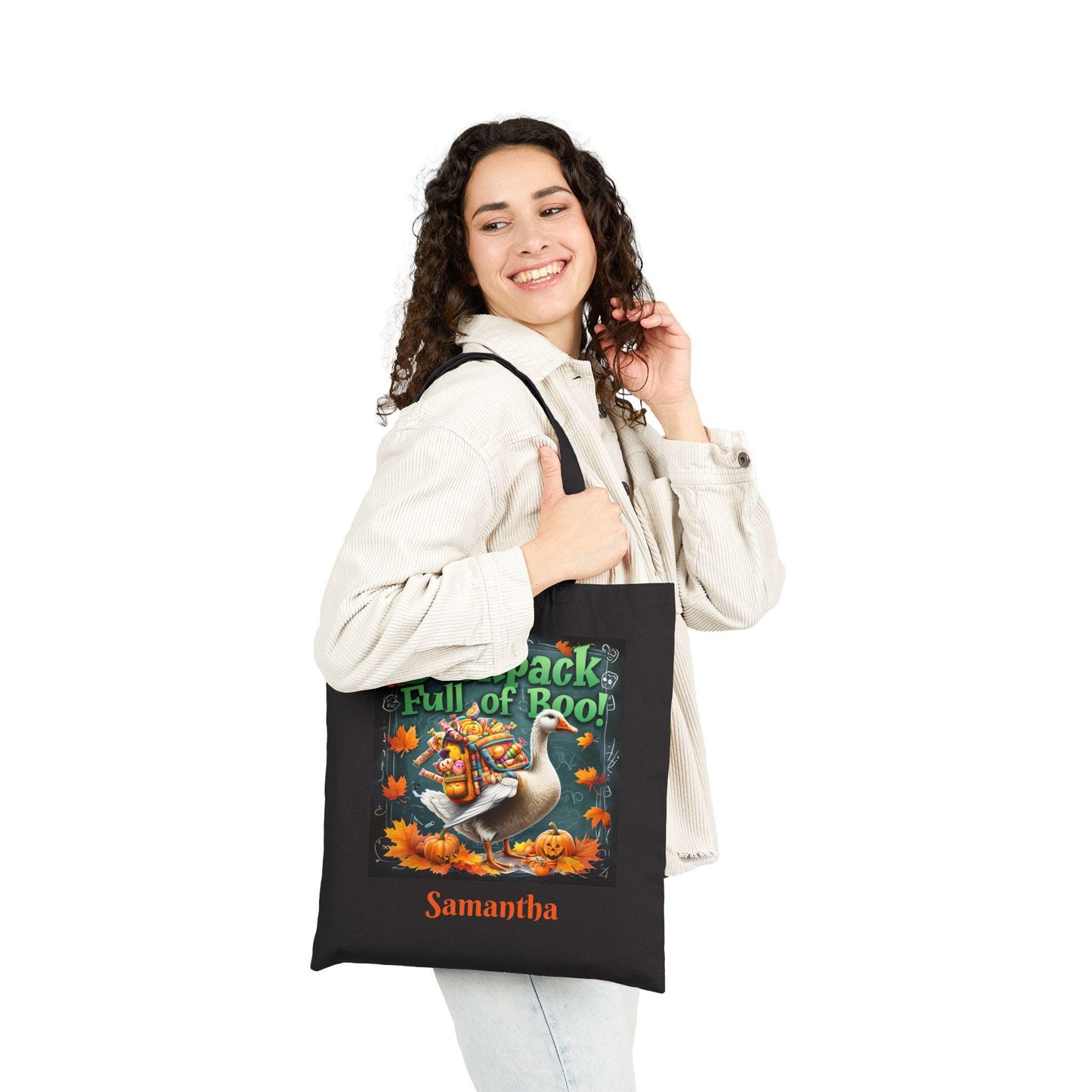 Spooky Goose Cotton Canvas Tote Bag: Halloween Trick or Treat Carryall