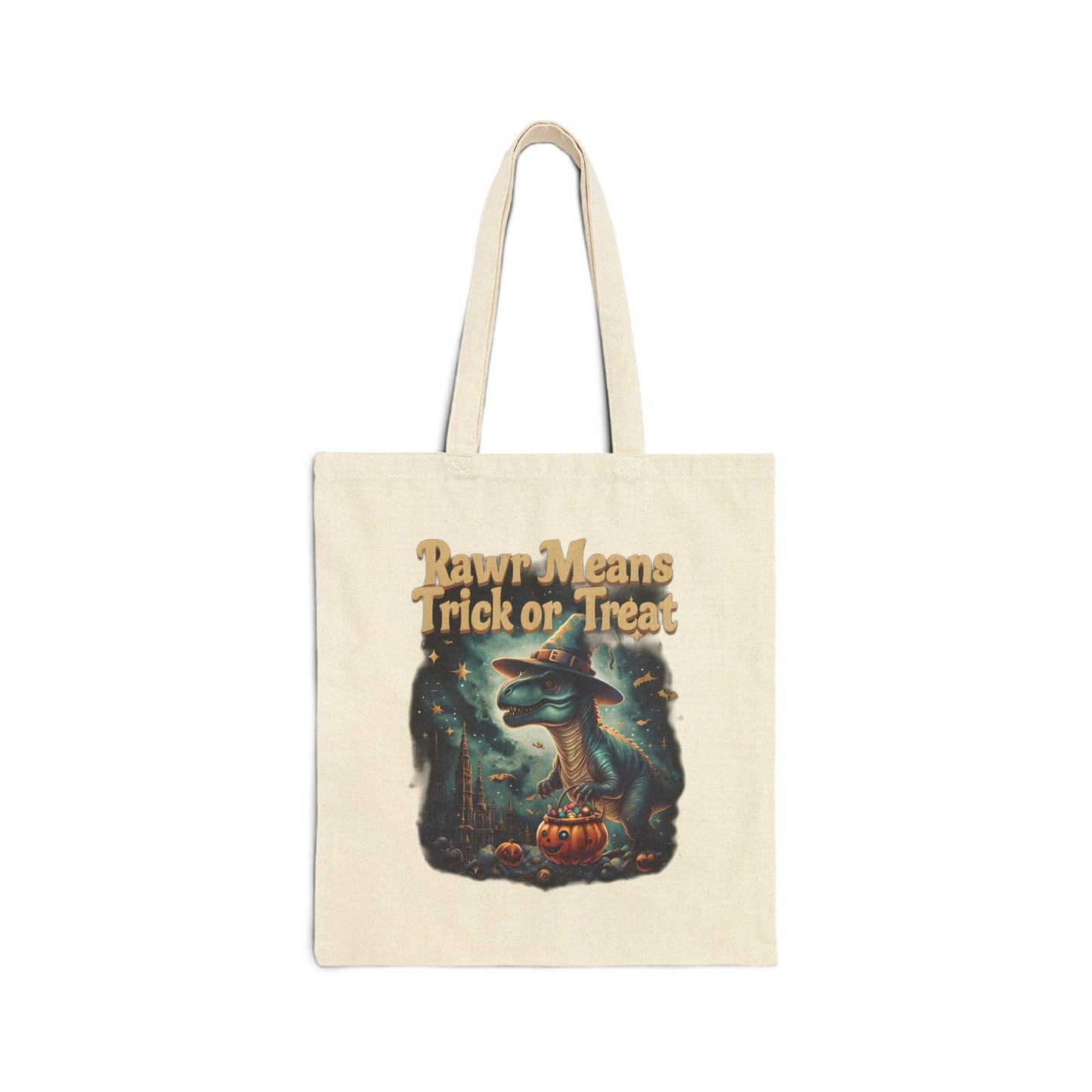Halloween Dinosaur Cotton Tote Bag: Personalized Trick or Treat Favor