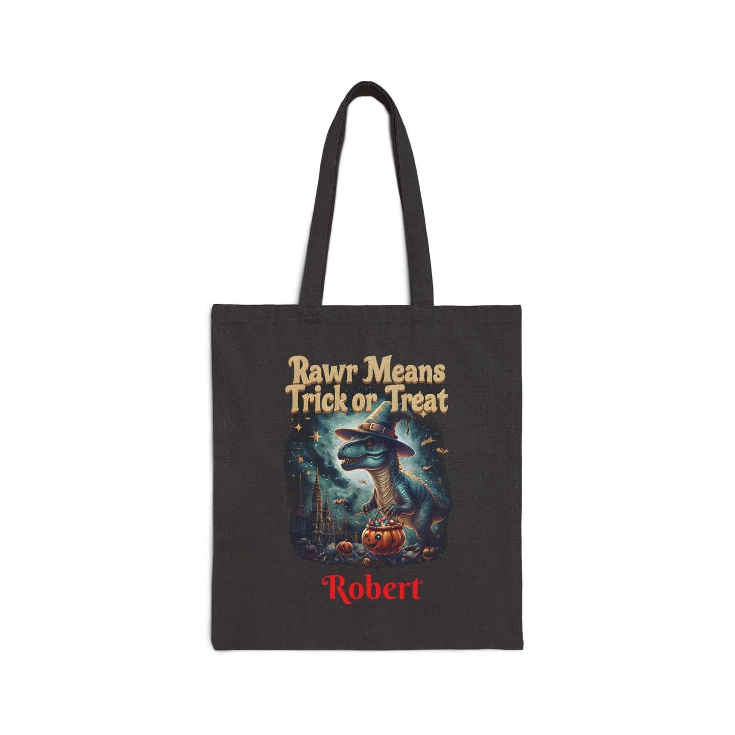 Halloween Dinosaur Cotton Tote Bag: Personalized Trick or Treat Favor