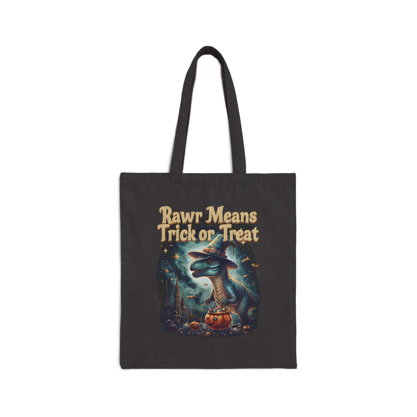 Halloween Dinosaur Cotton Tote Bag: Personalized Trick or Treat Favor