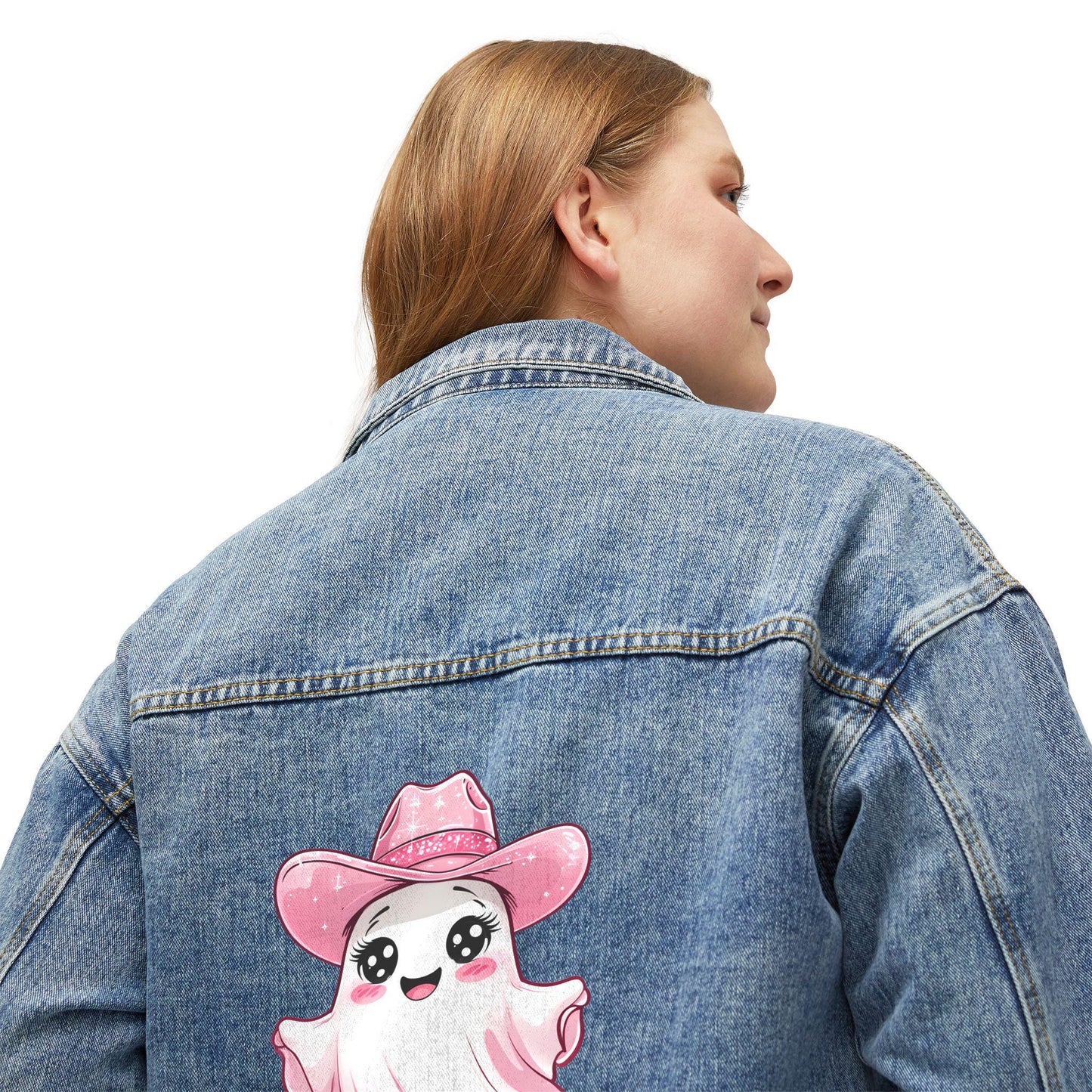 Cute Ghost Denim Jacket for Women, Retro Style Jacket, Casual Fall Outfit, Gift Idea for Halloween, Vintage Summer Fashion