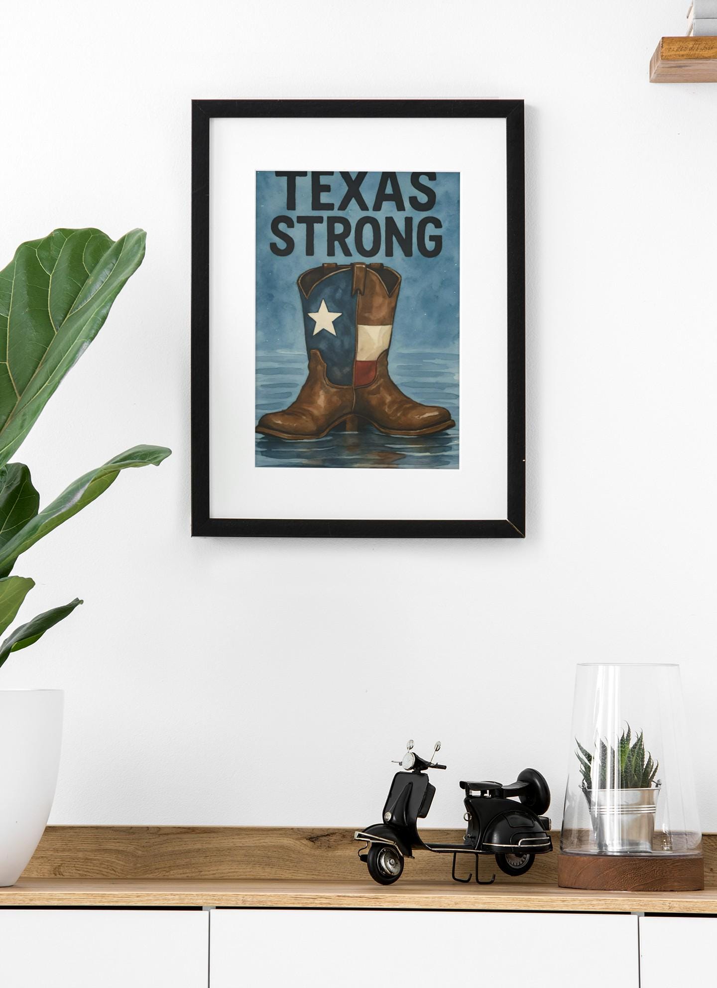 Texas Strong Cowboy Boot PNG: Watercolor Texas Flag Art (Digital Download