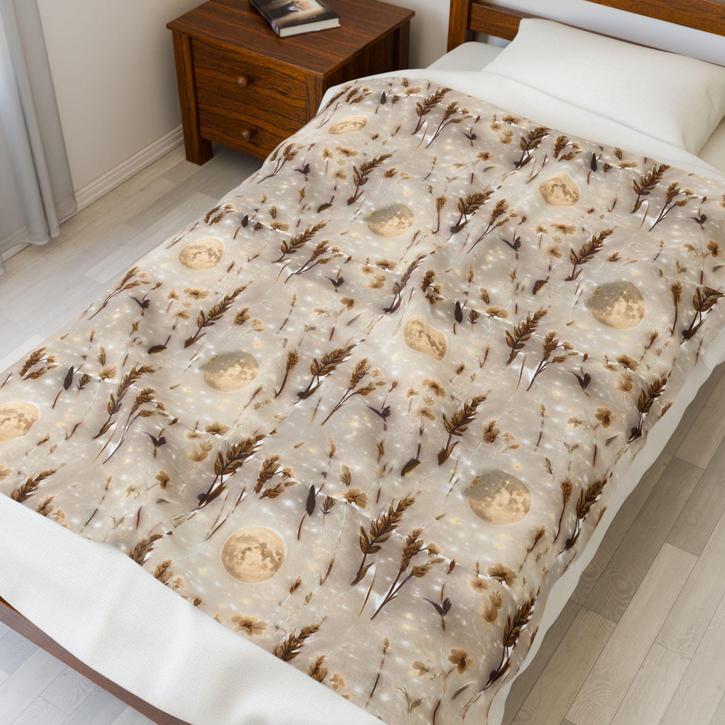 Velveteen Plush Blanket: Harvest Moon Throw, Cozy Home Decor