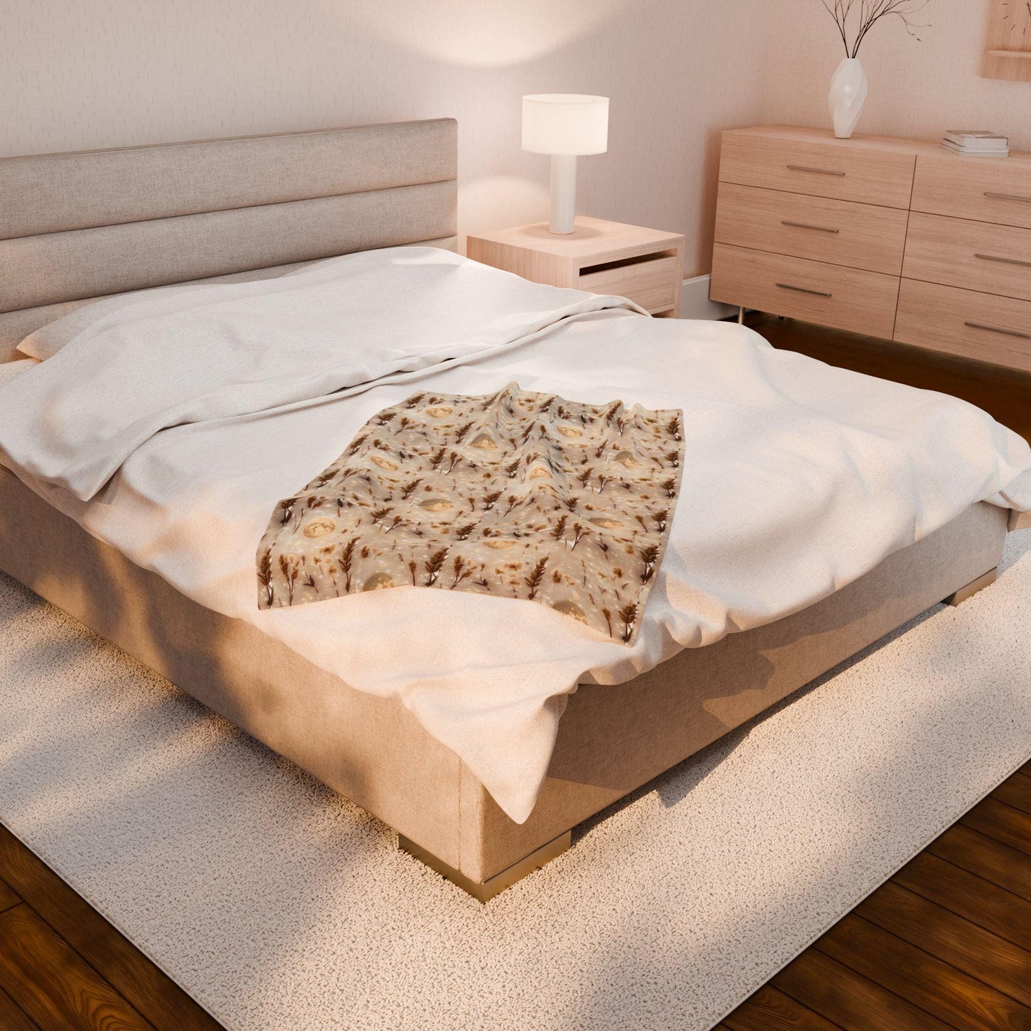 Velveteen Plush Blanket: Harvest Moon Throw, Cozy Home Decor