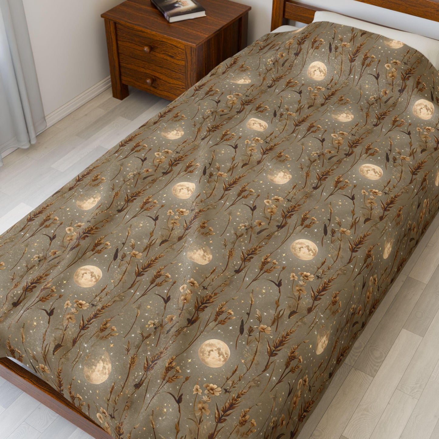 Velveteen Plush Blanket: Bohemian Cozy Throw, Harvest Moon Design
