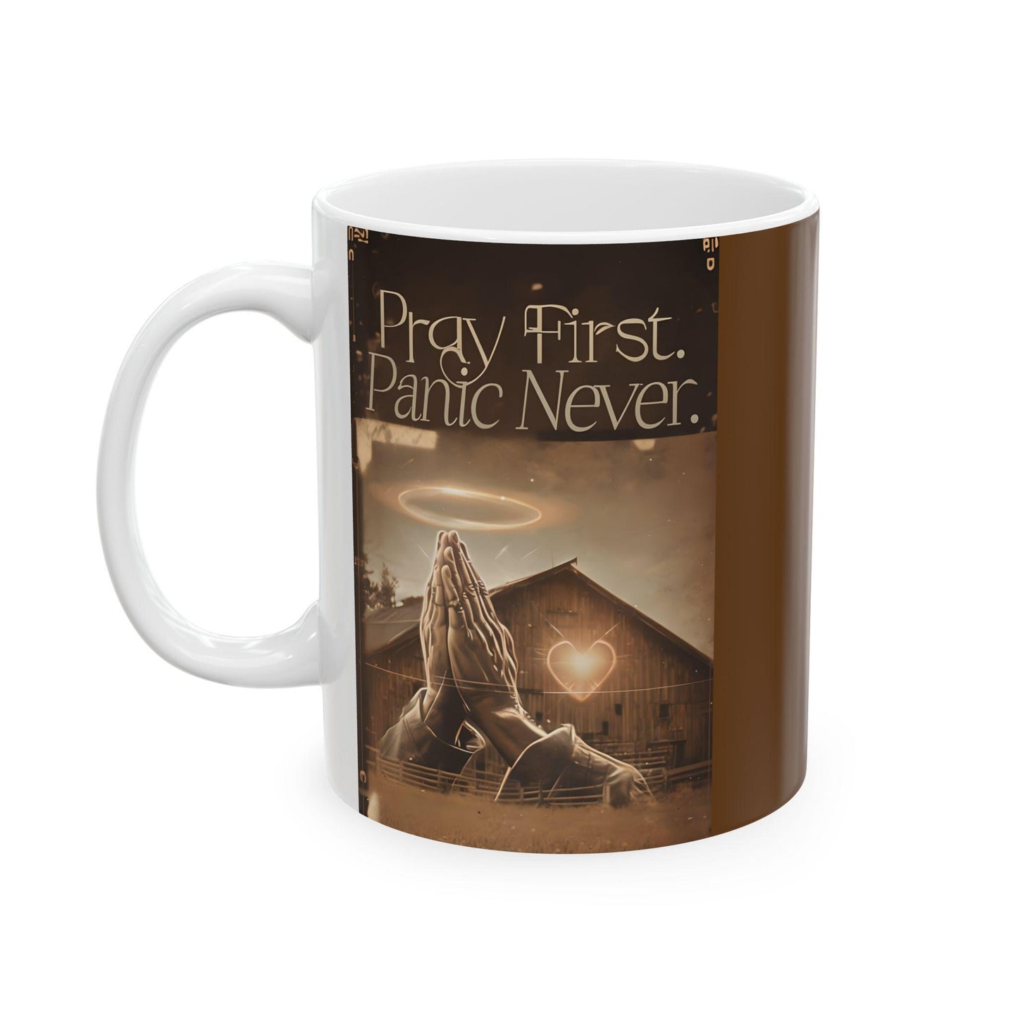 Pray First, Panic Later Ceramic Mug: Inspirational Coffee Lover Gift