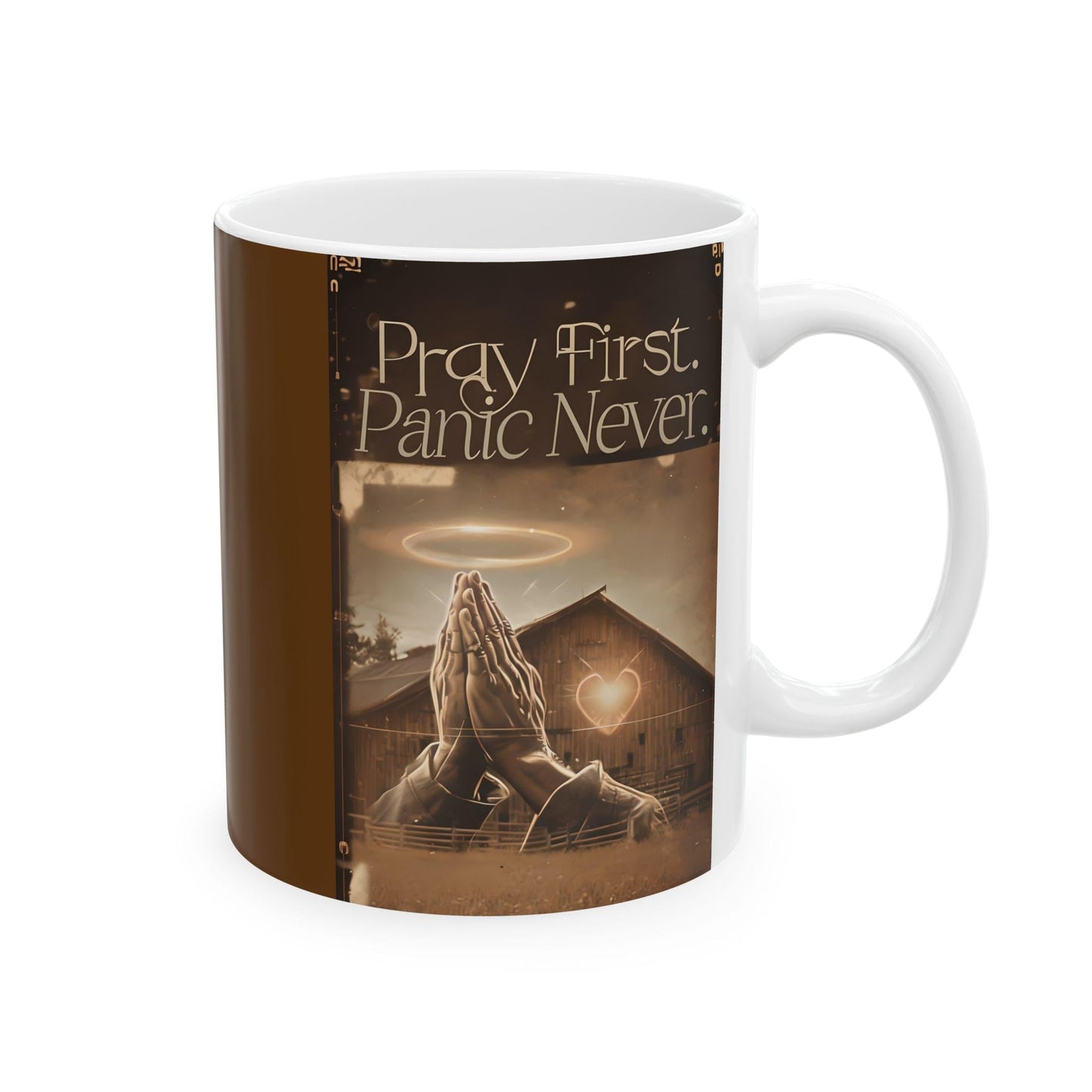 Pray First, Panic Later Ceramic Mug: Inspirational Coffee Lover Gift