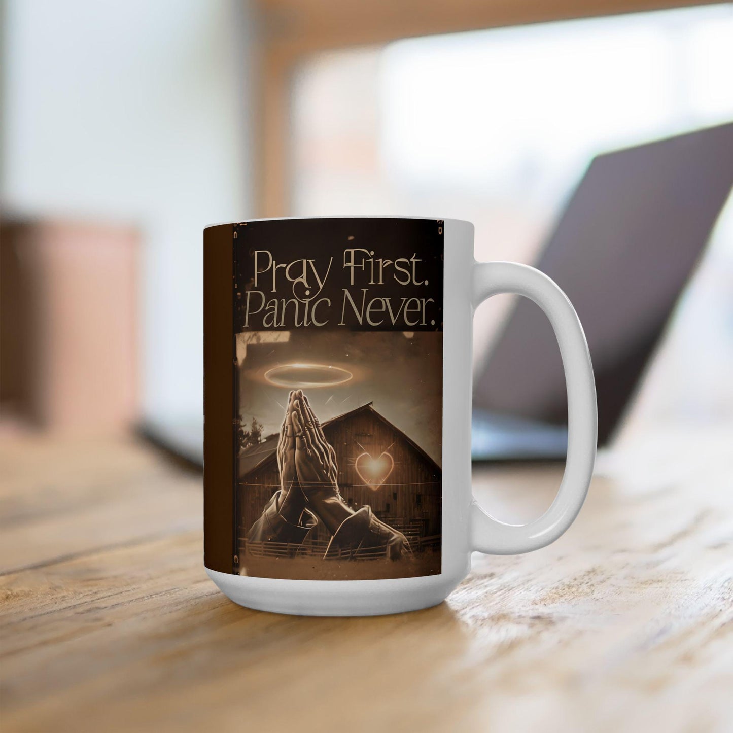 Pray First, Panic Later Ceramic Mug: Inspirational Coffee Lover Gift