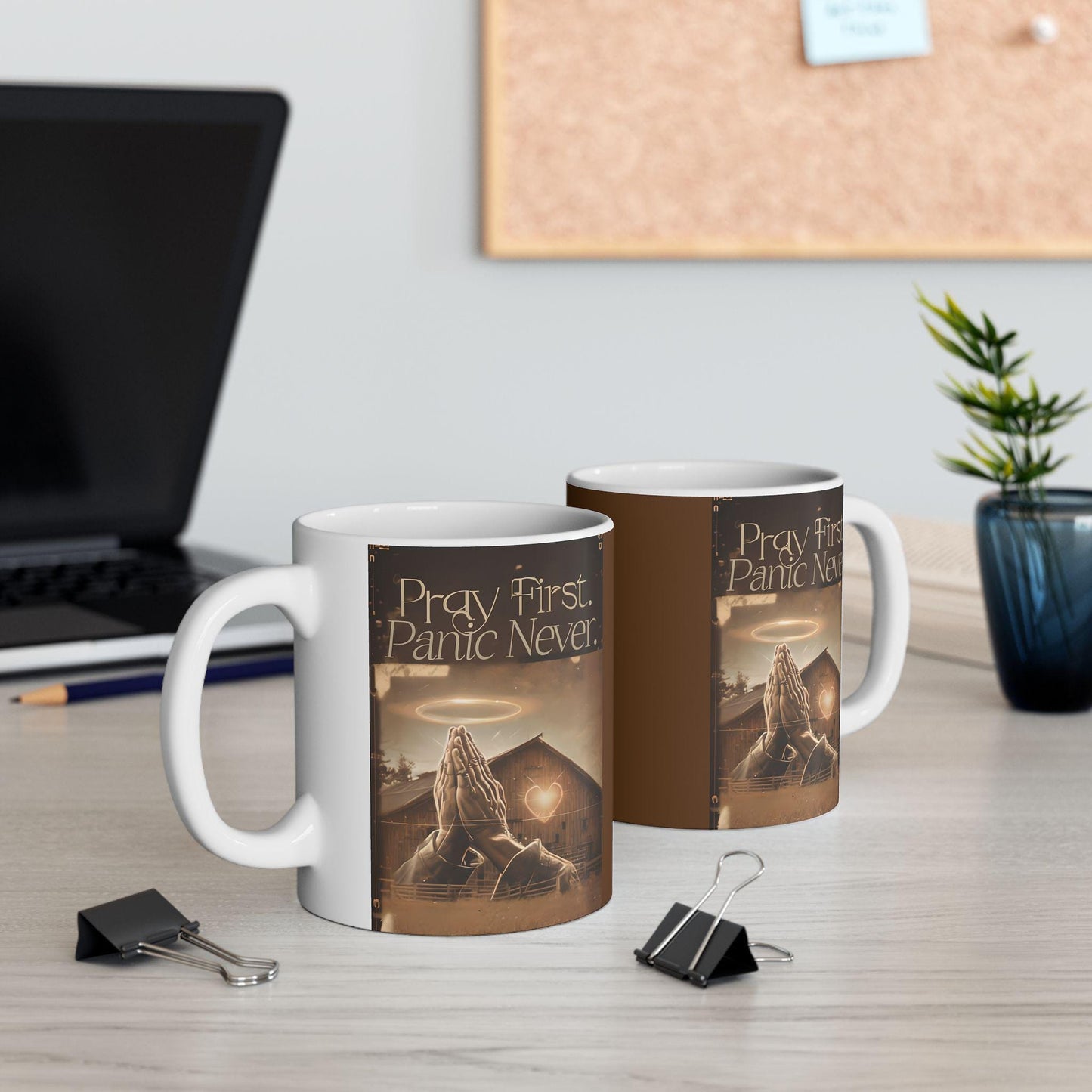 Pray First, Panic Later Ceramic Mug: Inspirational Coffee Lover Gift