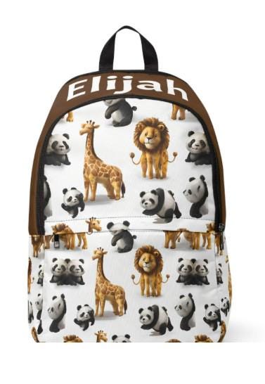 Personalized Animal Backpack: Lion, Giraffe, Panda, Monkey Zoo Bag