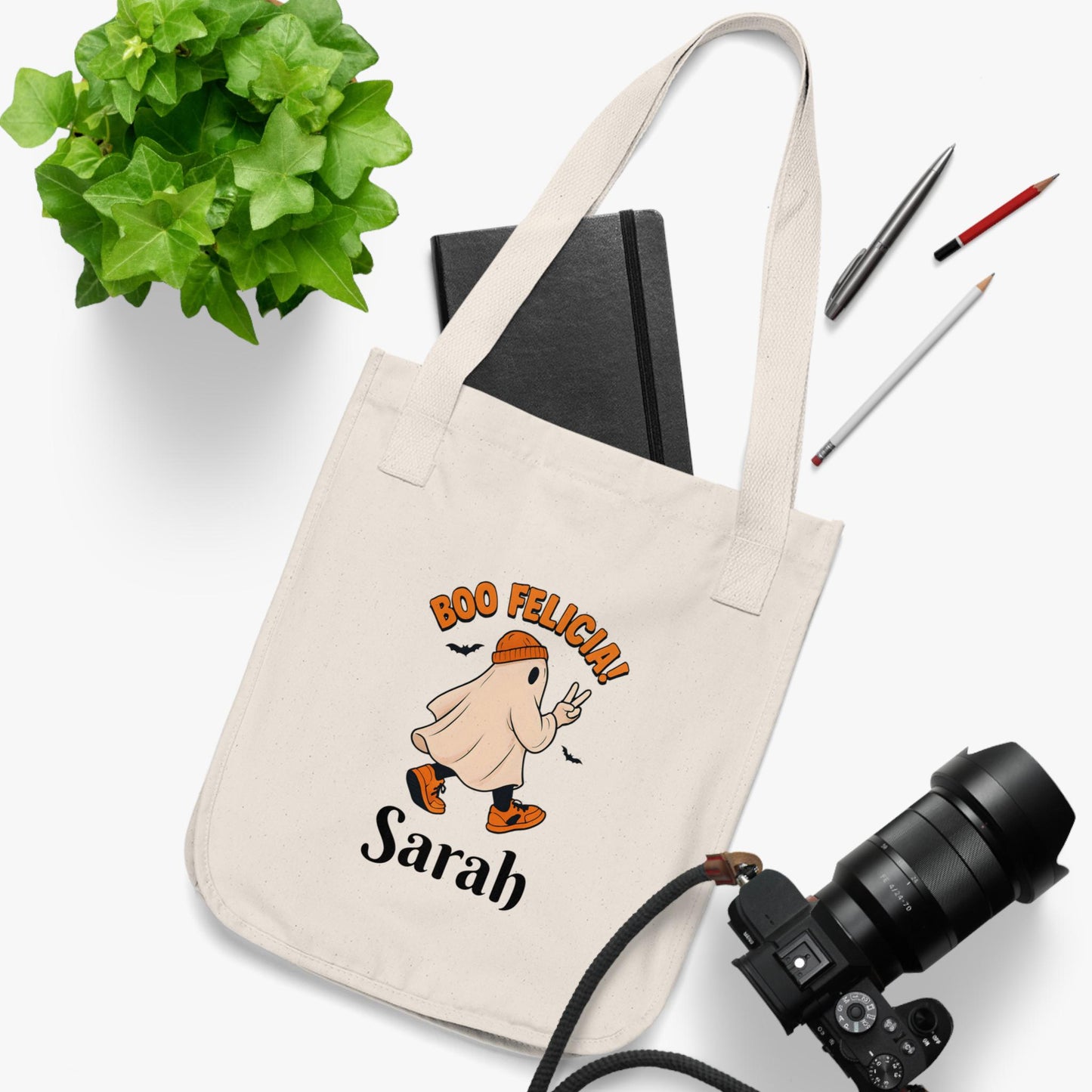 Funny Boo Felicia Tote Bag: Halloween Organic Cotton Canvas Shopping Bag