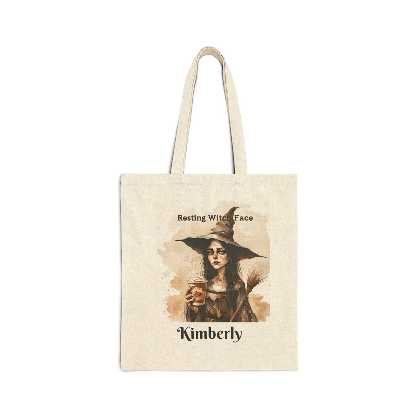 Resting Witch Face Tote Bag: Halloween Cotton Canvas Carryall