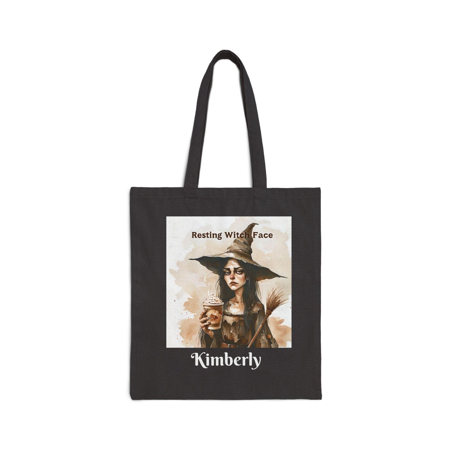 Resting Witch Face Tote Bag: Halloween Cotton Canvas Carryall