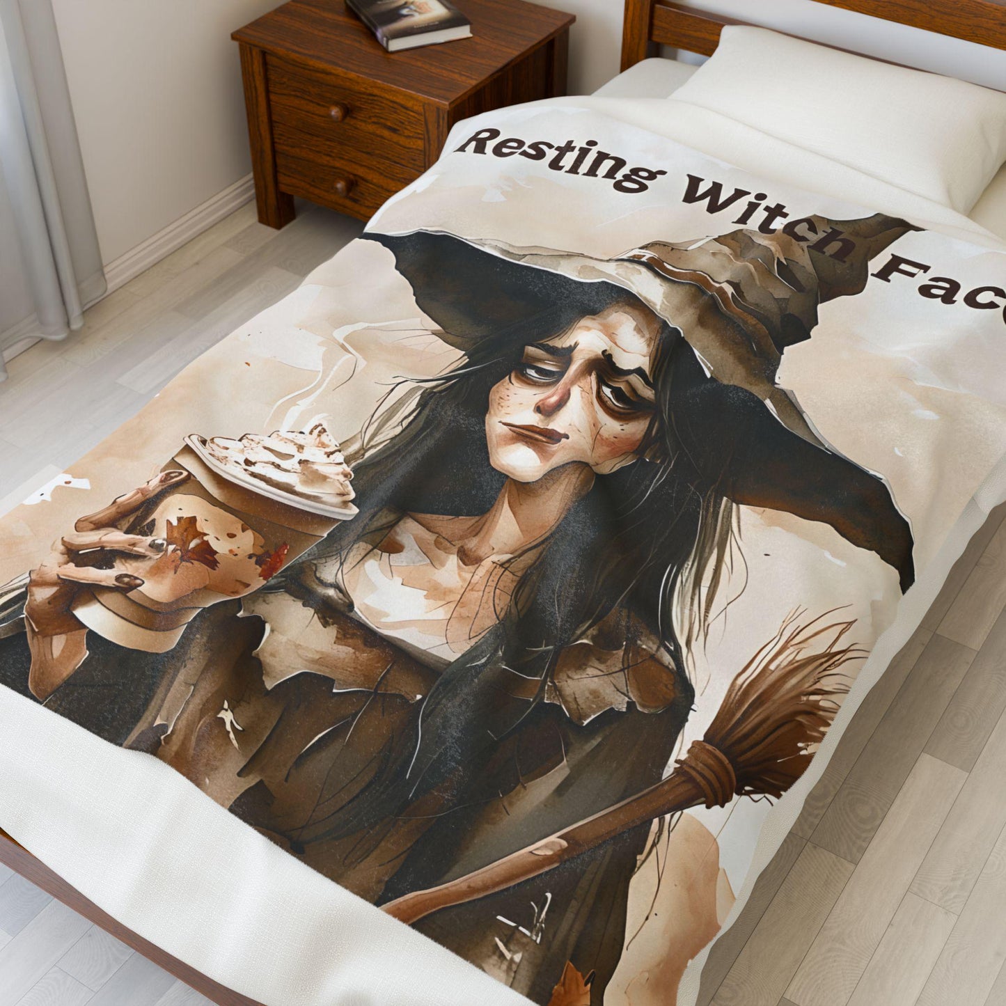 Resting Witch Face Plush Blanket: Gothic Halloween Throw
