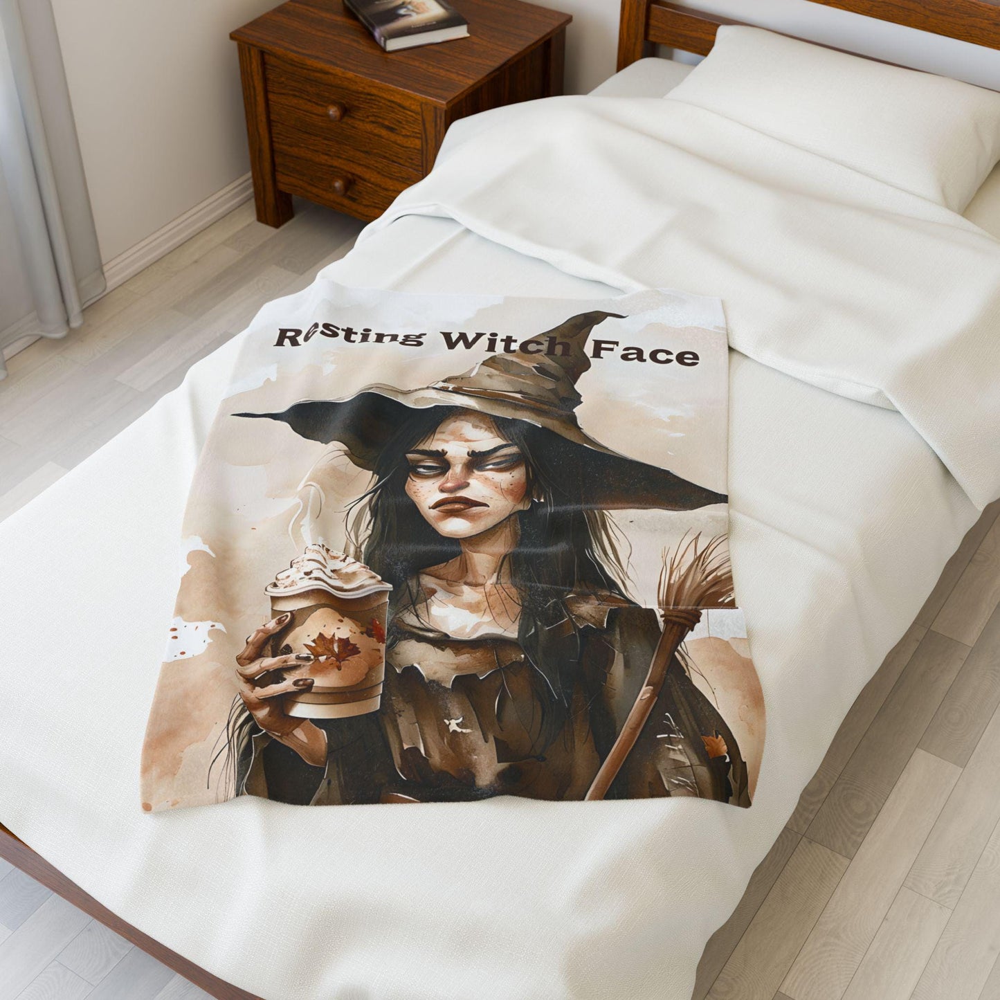 Resting Witch Face Plush Blanket: Gothic Halloween Throw