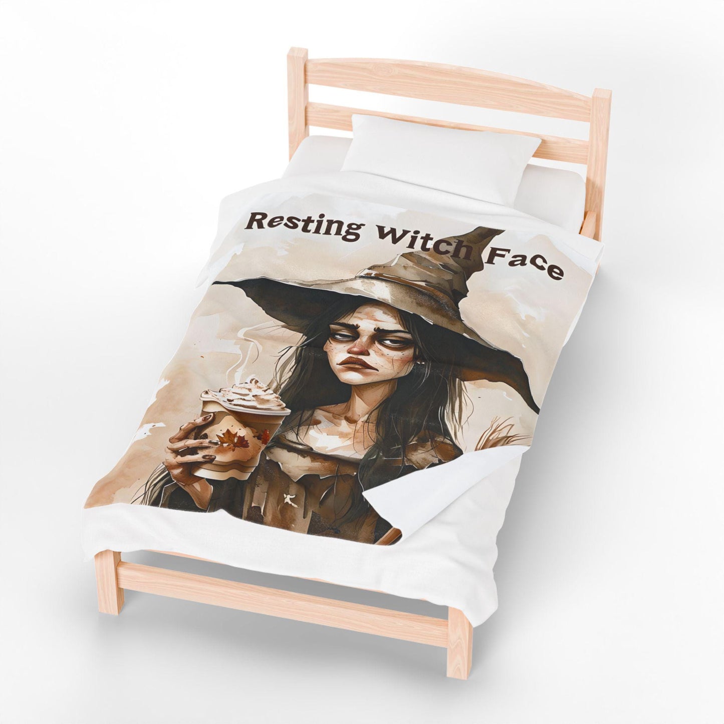Resting Witch Face Plush Blanket: Gothic Halloween Throw