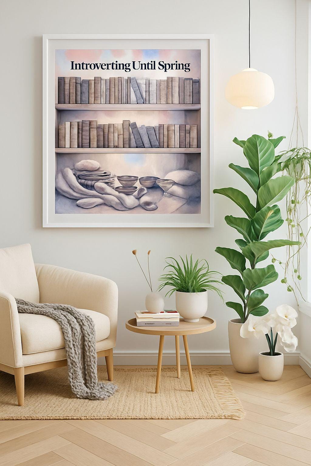 Cozy Book Nook Print: Introverting Until Spring, Hygge Winter Art (PNG Digital Download)
