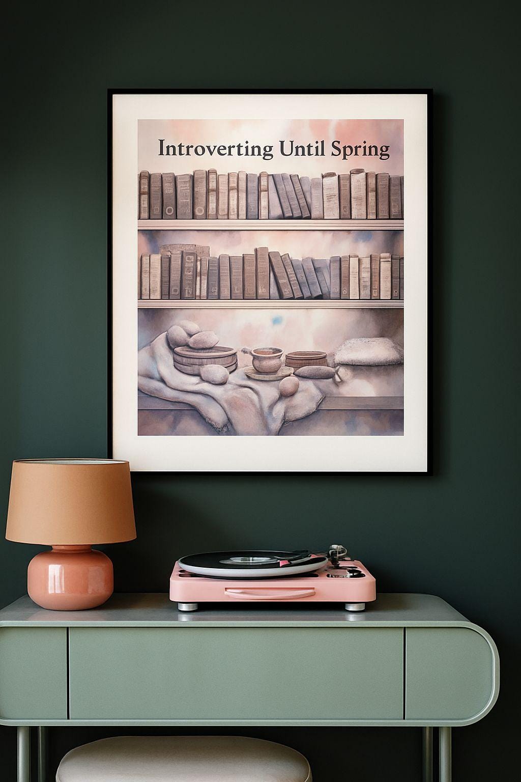 Cozy Book Nook Print: Introverting Until Spring, Hygge Winter Art (PNG Digital Download)