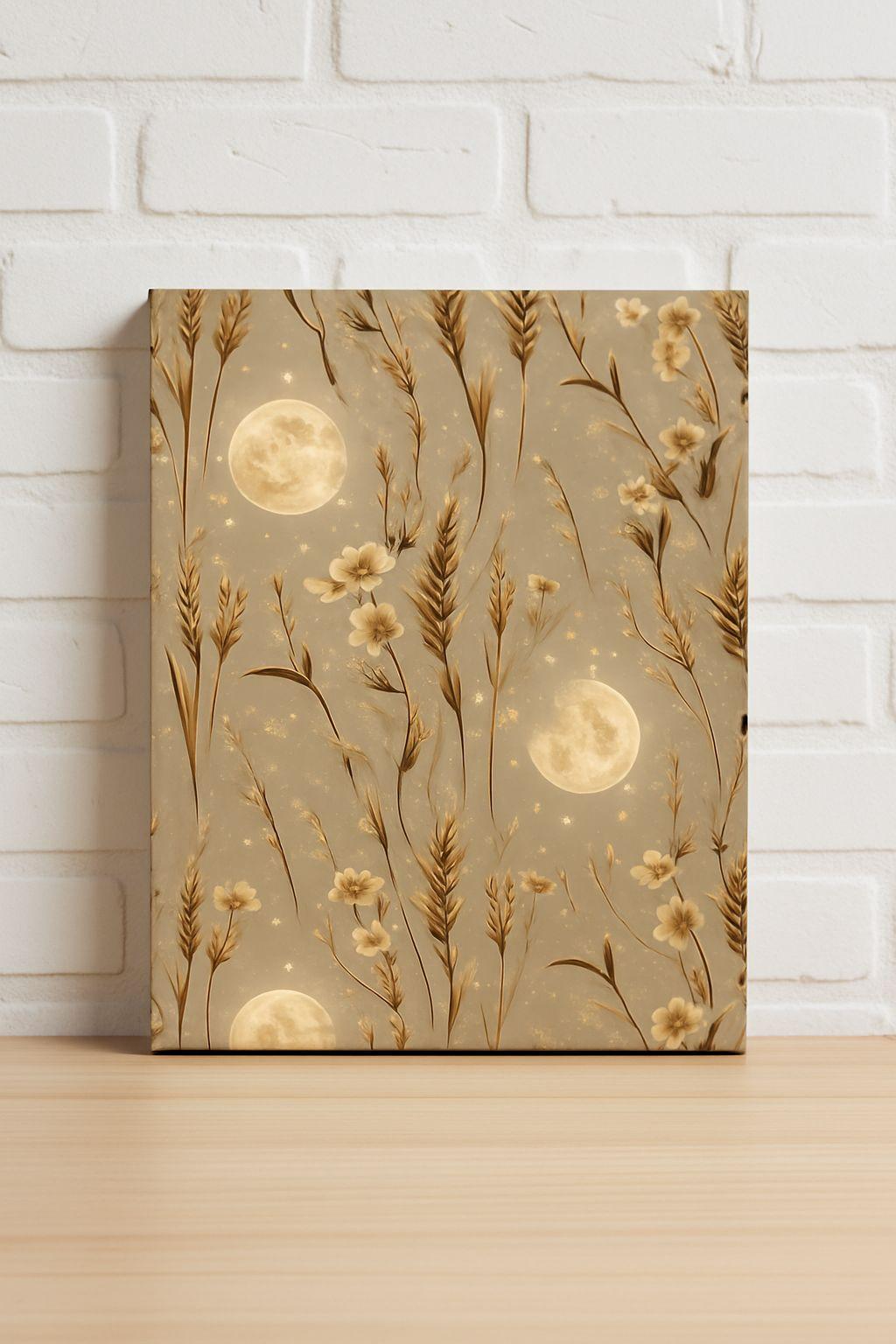 Harvest Moon Floral Print: Boho Celestial Seamless Pattern (Digital Download)