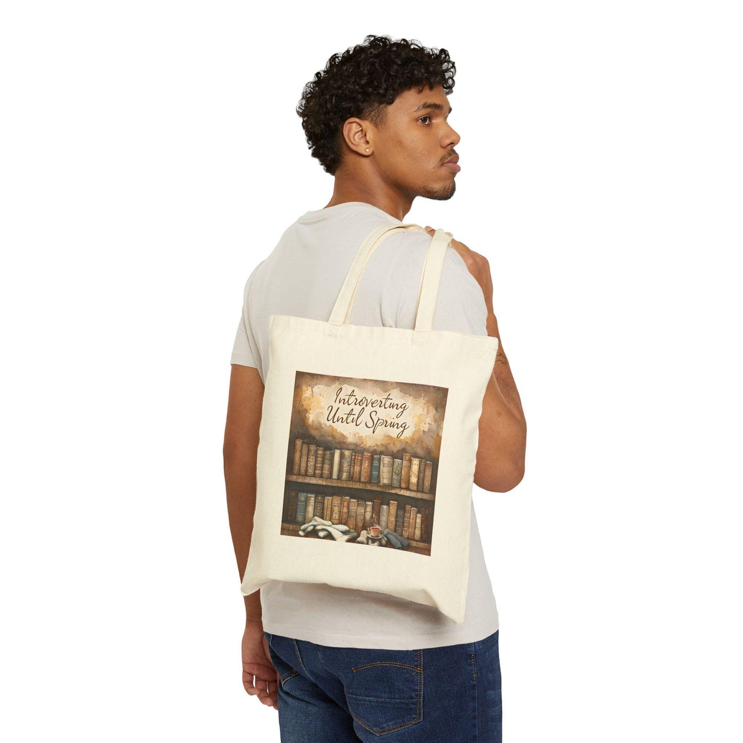 Introverting Until Spring Tote Bag: Book Lover's Cotton Canvas Shopping Bag