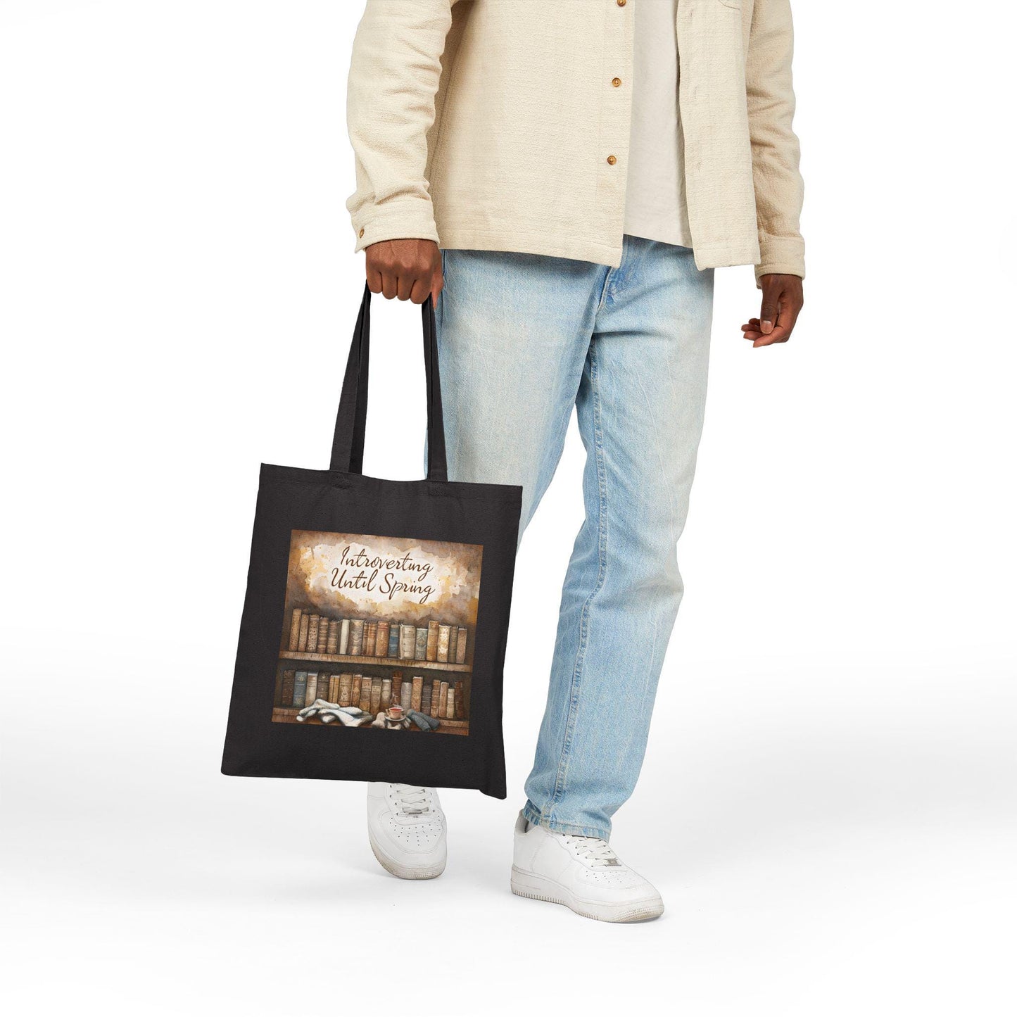 Introverting Until Spring Tote Bag: Book Lover's Cotton Canvas Shopping Bag