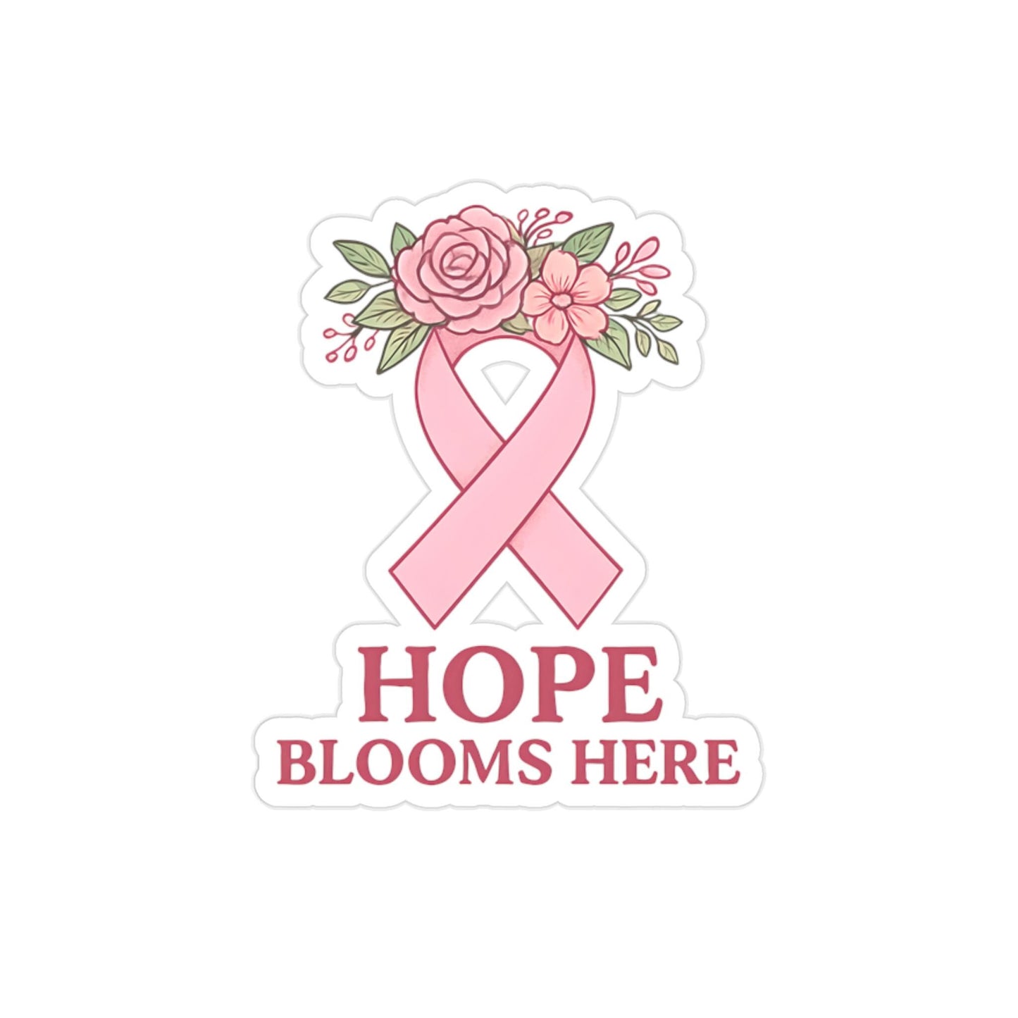 Breast Cancer Awareness Decal: Hope Blooms Floral Pink Ribbon Sticker