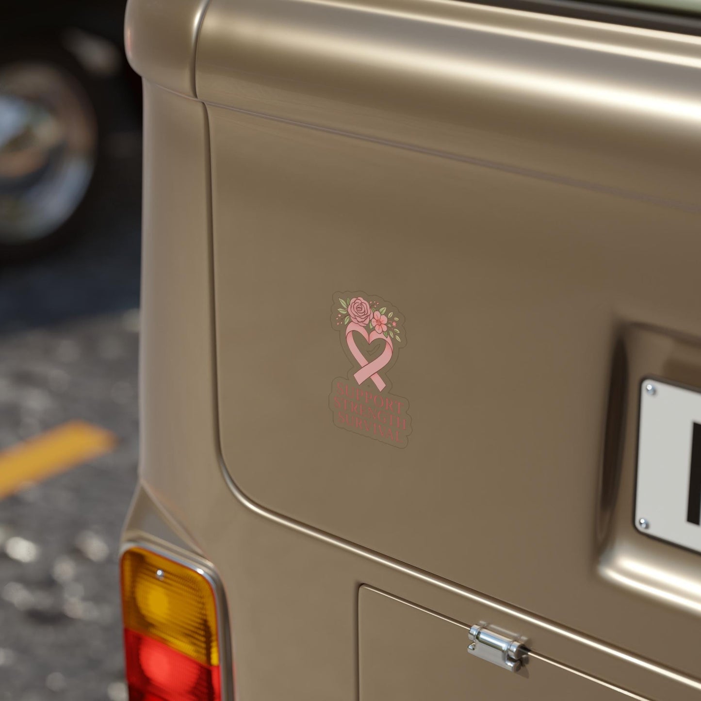Floral Heart Pink Ribbon Sticker: Strength & Support Car Decal