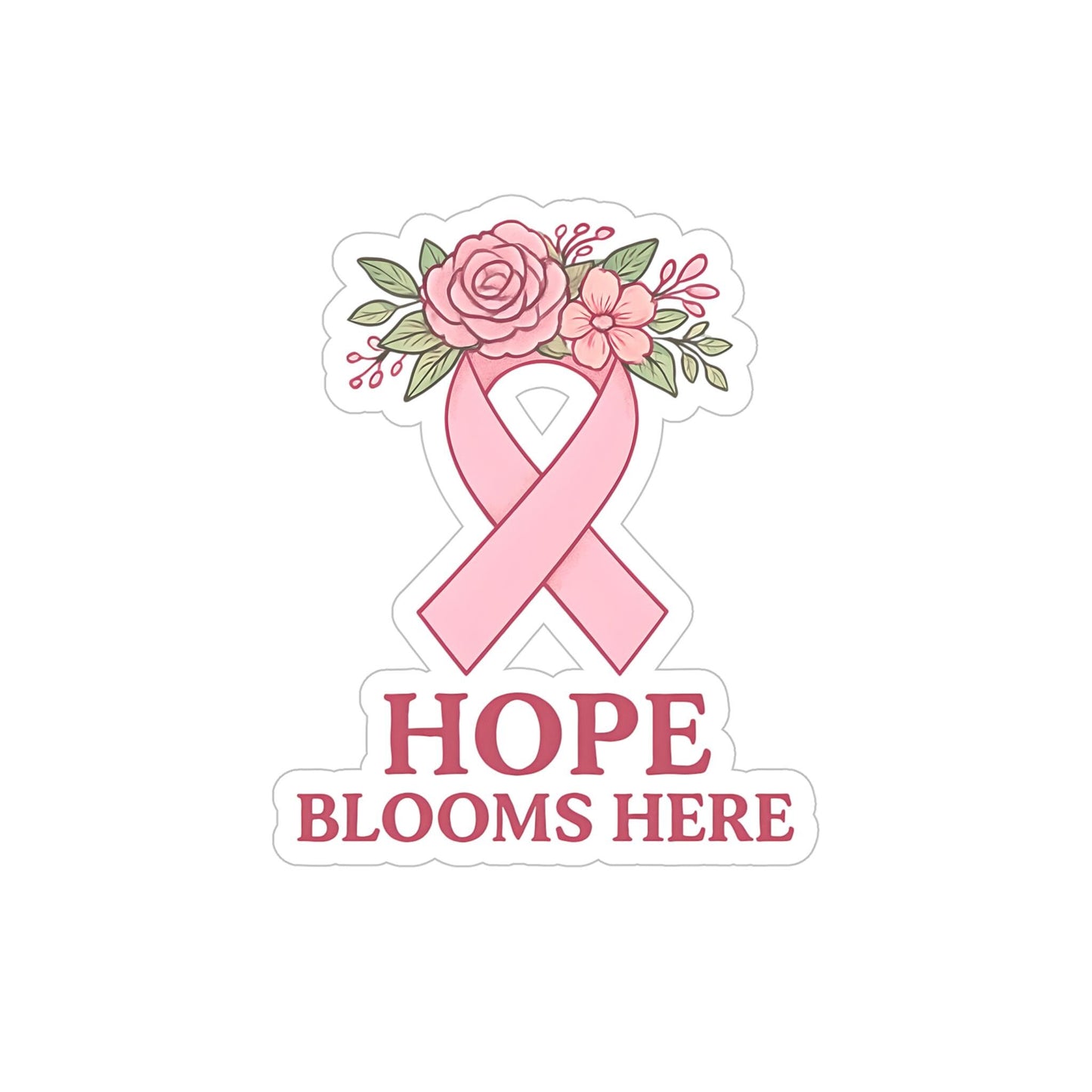 Breast Cancer Awareness Decal: Hope Blooms Floral Pink Ribbon Sticker
