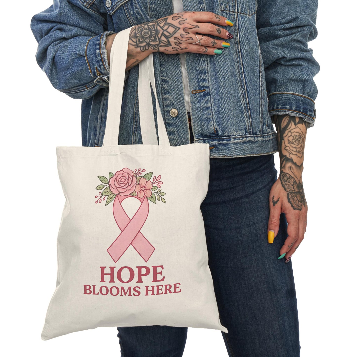 Hope Blooms Floral Tote Bag: Breast Cancer Awareness Gift