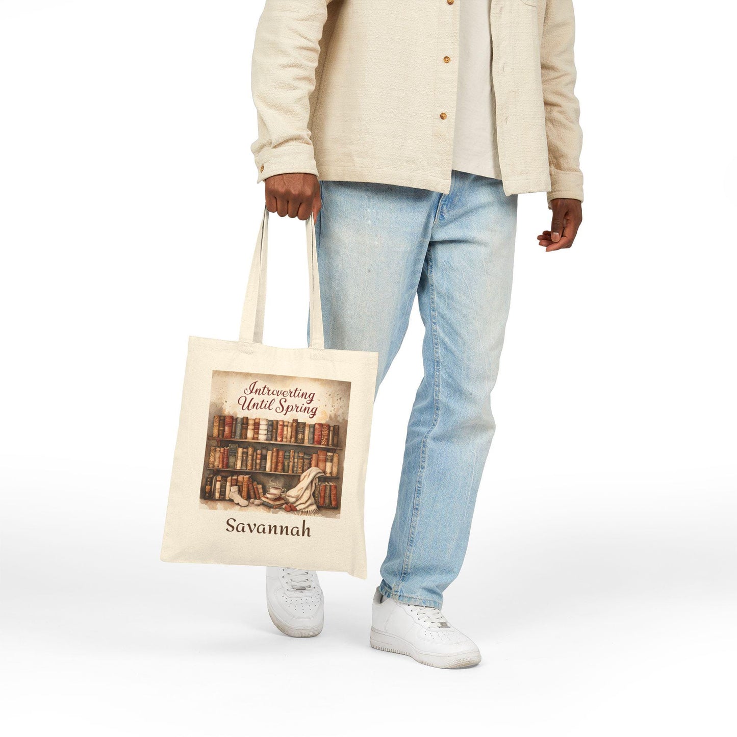 Introverting Until Spring Tote Bag: Book Lover's Cotton Canvas Carryall