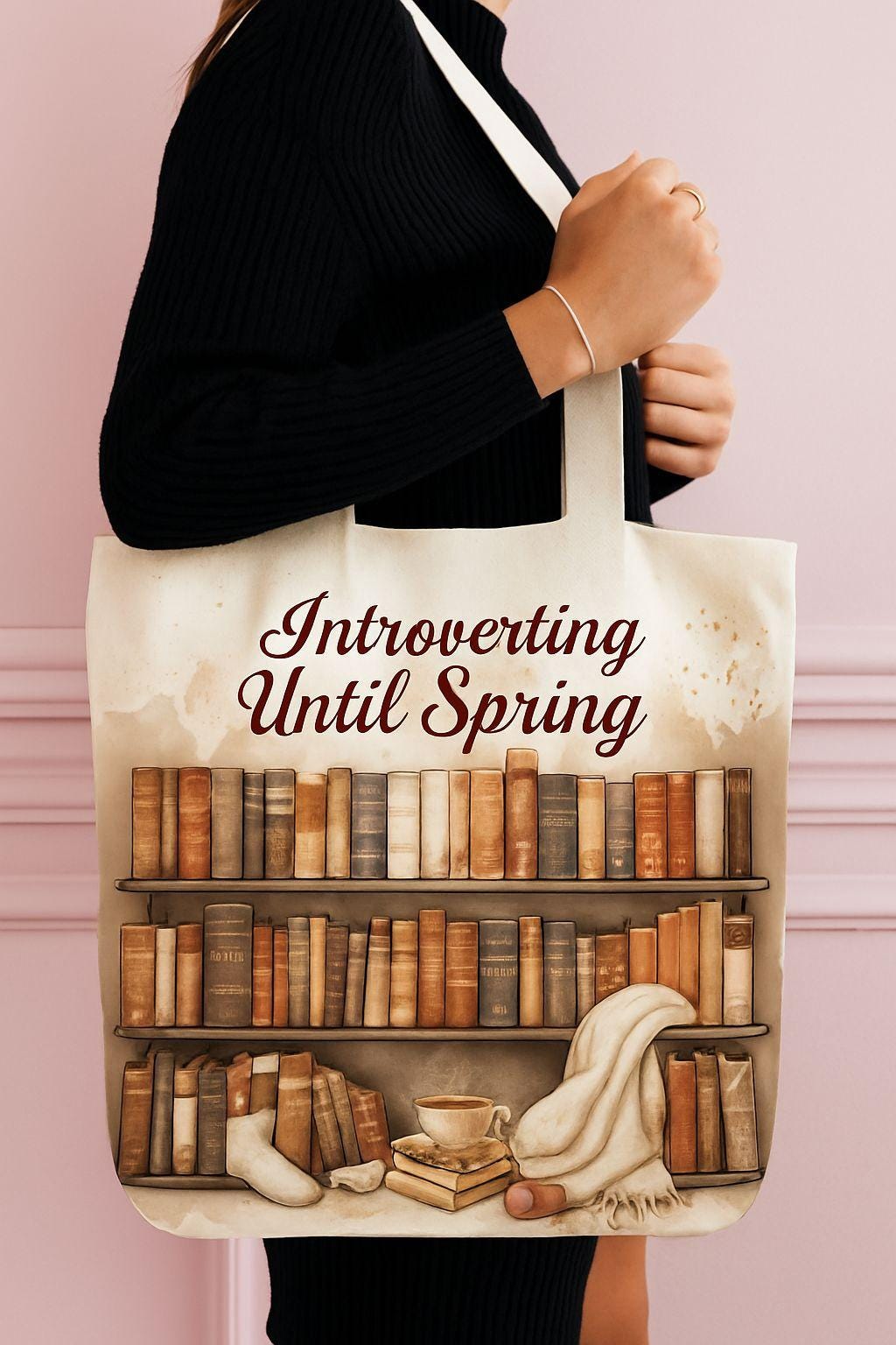 Introverting Until Spring | Cozy Book Lover Digital Art | Winter Introvert Printable Wall Decor