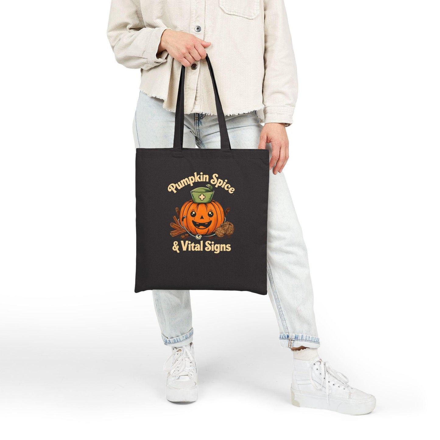 Pumpkin Spice Tote Bag: Halloween Fall Accessory, Eco-Friendly Canvas