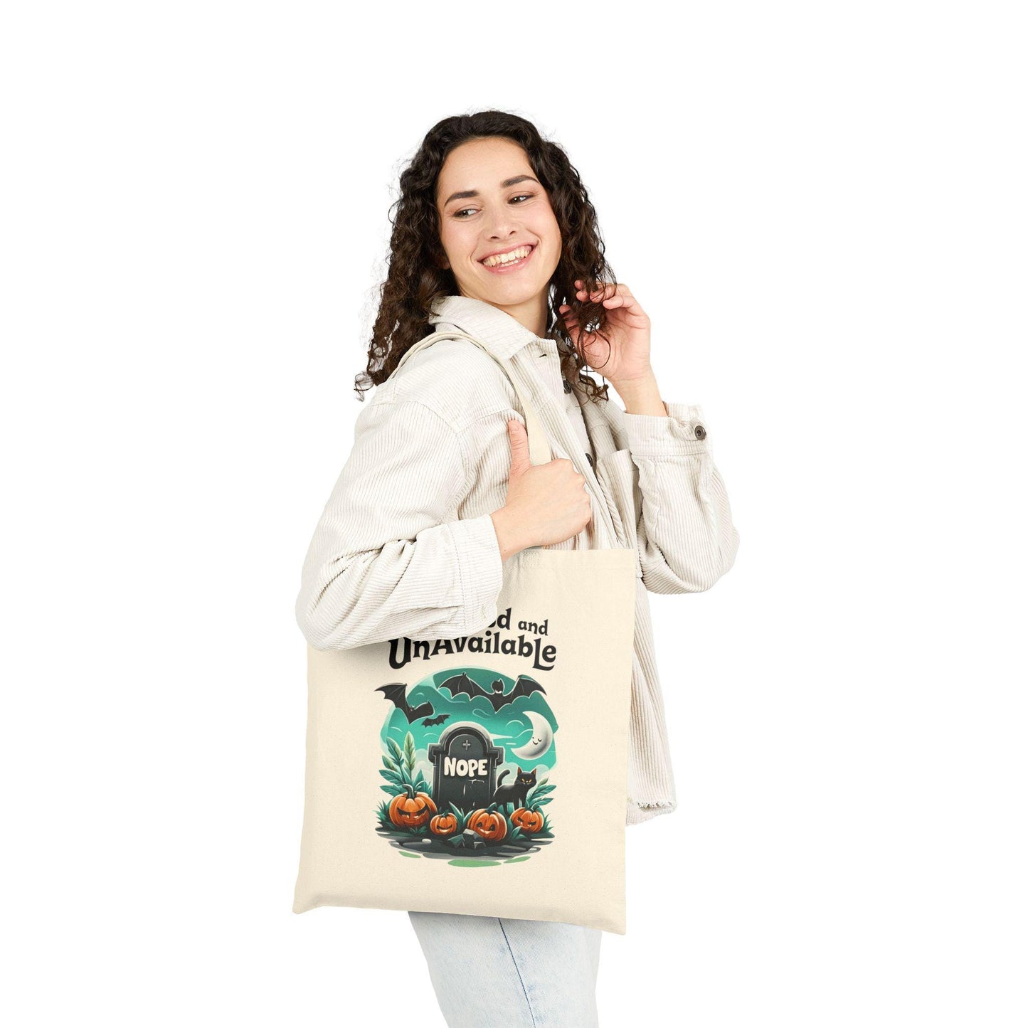 Spooked and Unavailable Halloween Tote Bag: Cotton Canvas Trick or Treat