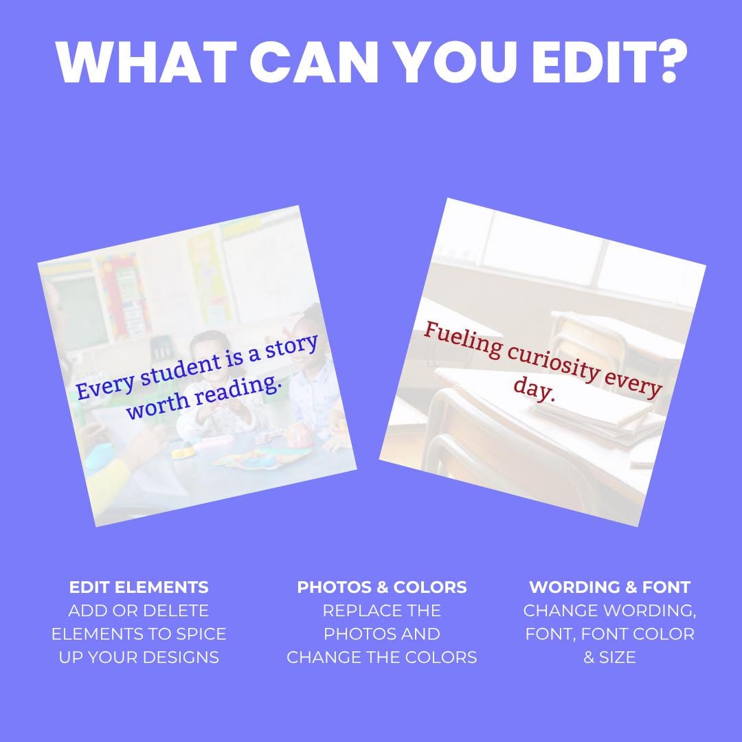 Teacher Inspiration Quotes: 100 Editable Canva Templates (Digital Download)