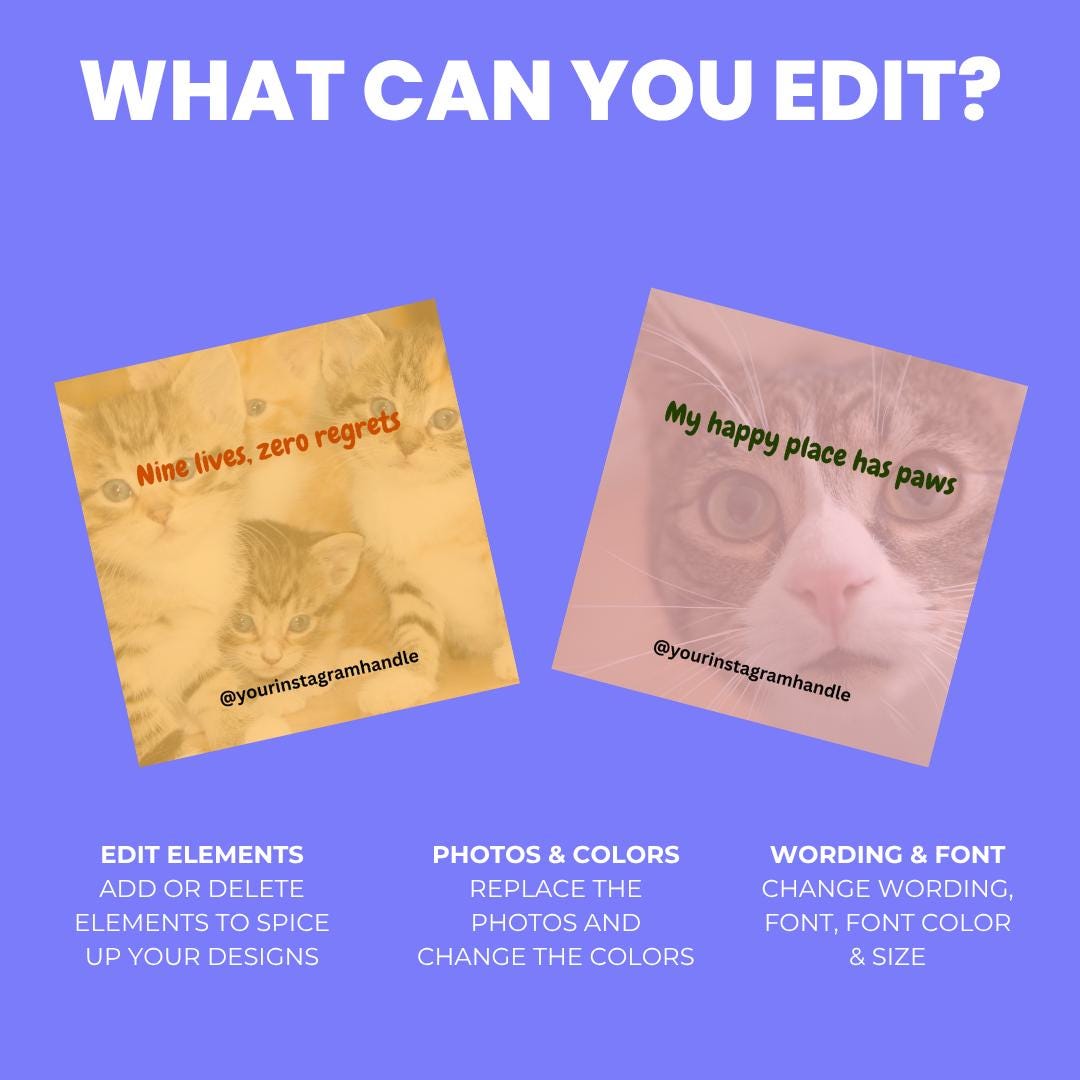 Funny Cat Lover Quotes Canva Template: Editable Social Media Content