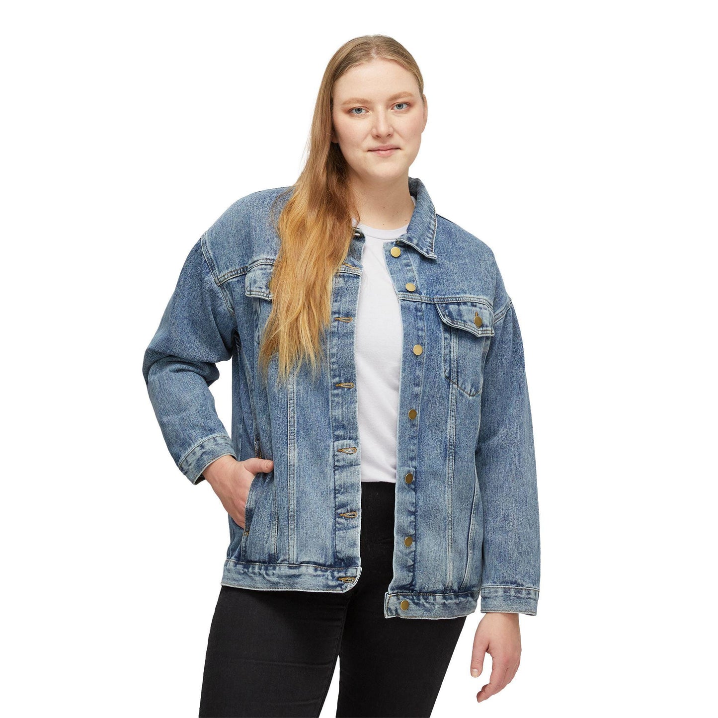 Denim Apple Jacket: Women's Oversized Jean Jacket, Vintage Style