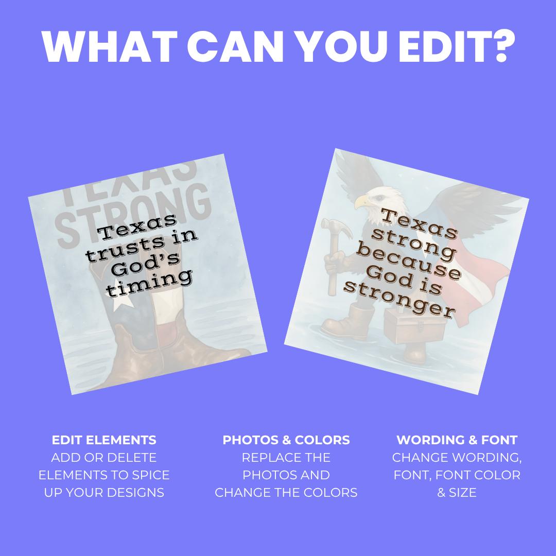 Texas Strong Faith Quotes: Christian Canva Templates (PNG Digital Download)
