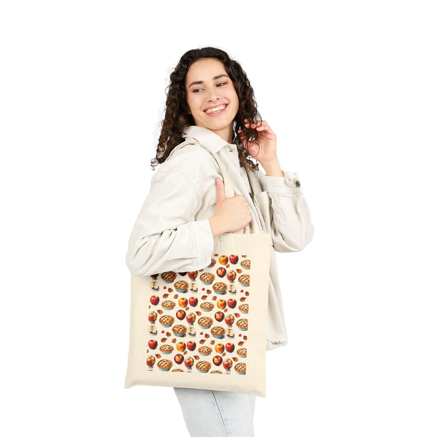 Cute Foodie Cotton Canvas Tote Bag, Apple Pie Tote, Shopping Bag for Food Lovers, Grocery Tote, Eco-Friendly Bag, Gift for Chefs & Cooks