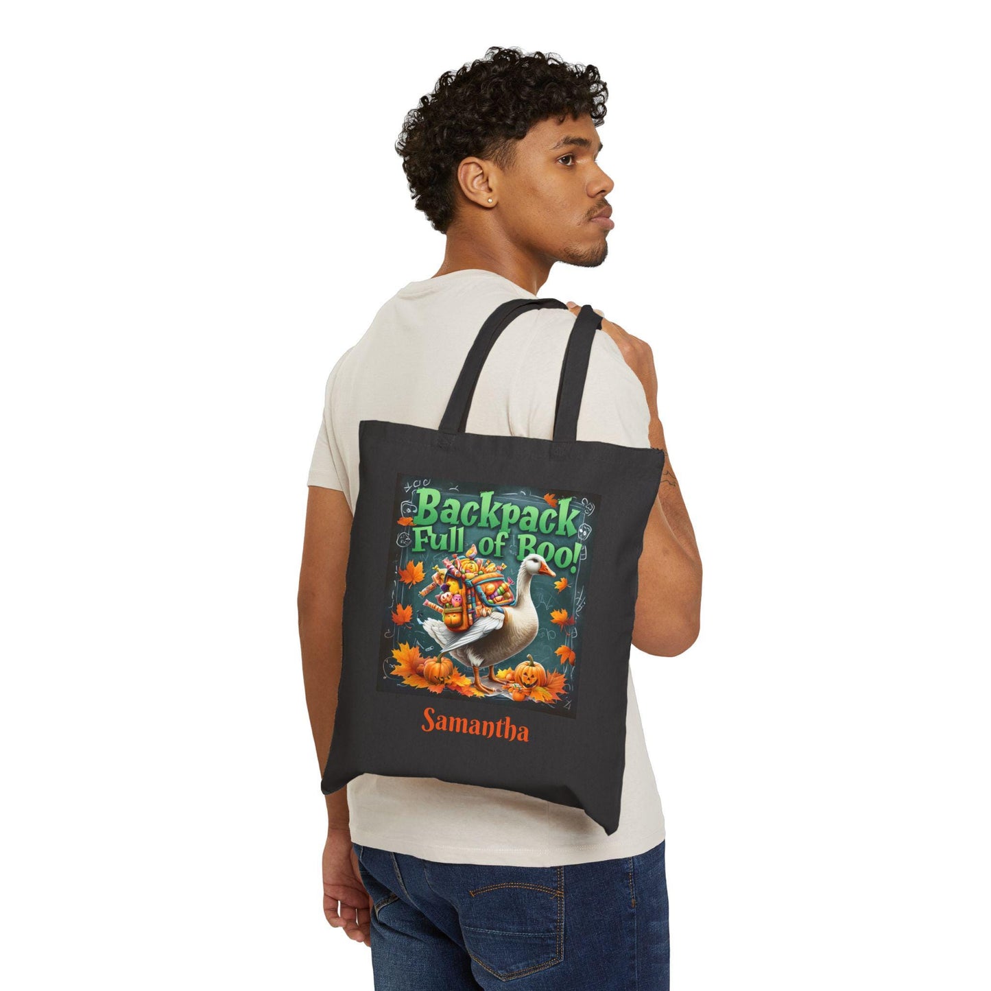 Spooky Goose Cotton Canvas Tote Bag: Halloween Trick or Treat Carryall