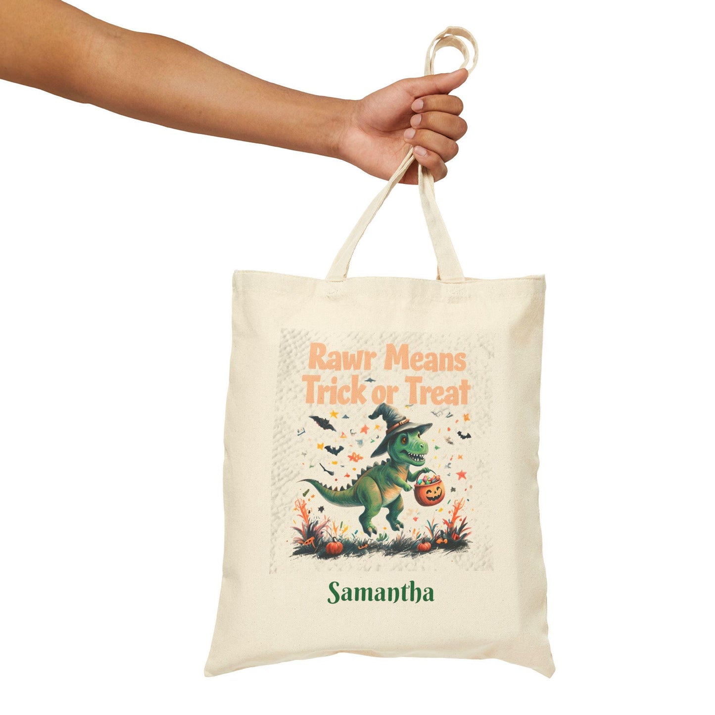 Dinosaur Halloween Tote Bag: Rawr Trick or Treat, Custom Kids Gift