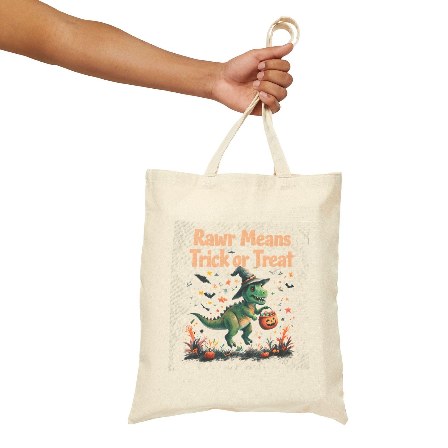 Dinosaur Halloween Tote Bag: Rawr Trick or Treat, Custom Kids Gift