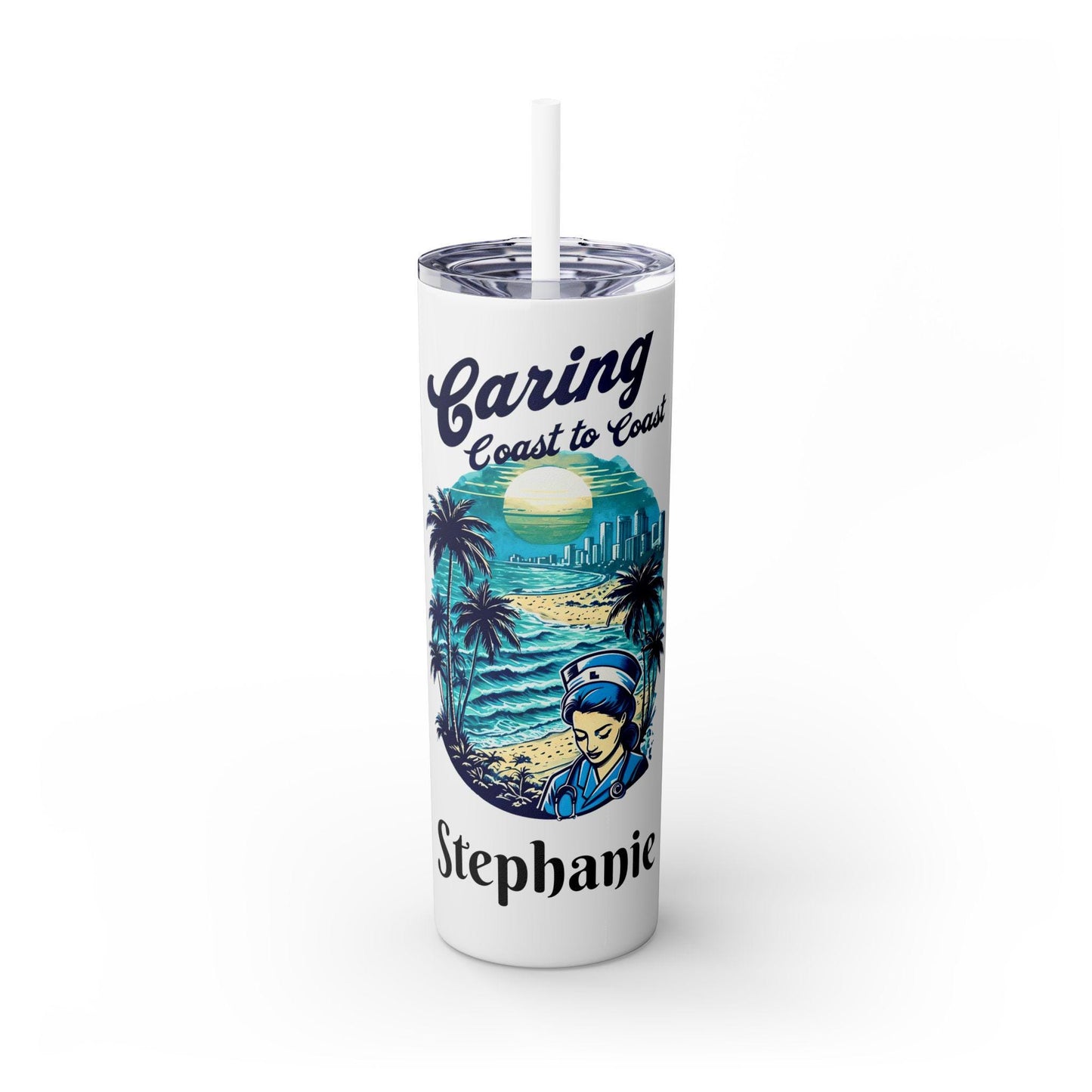 Personalized Travel Nurse Tumbler: Miami Beach Theme, Eco-Friendly Drinkware