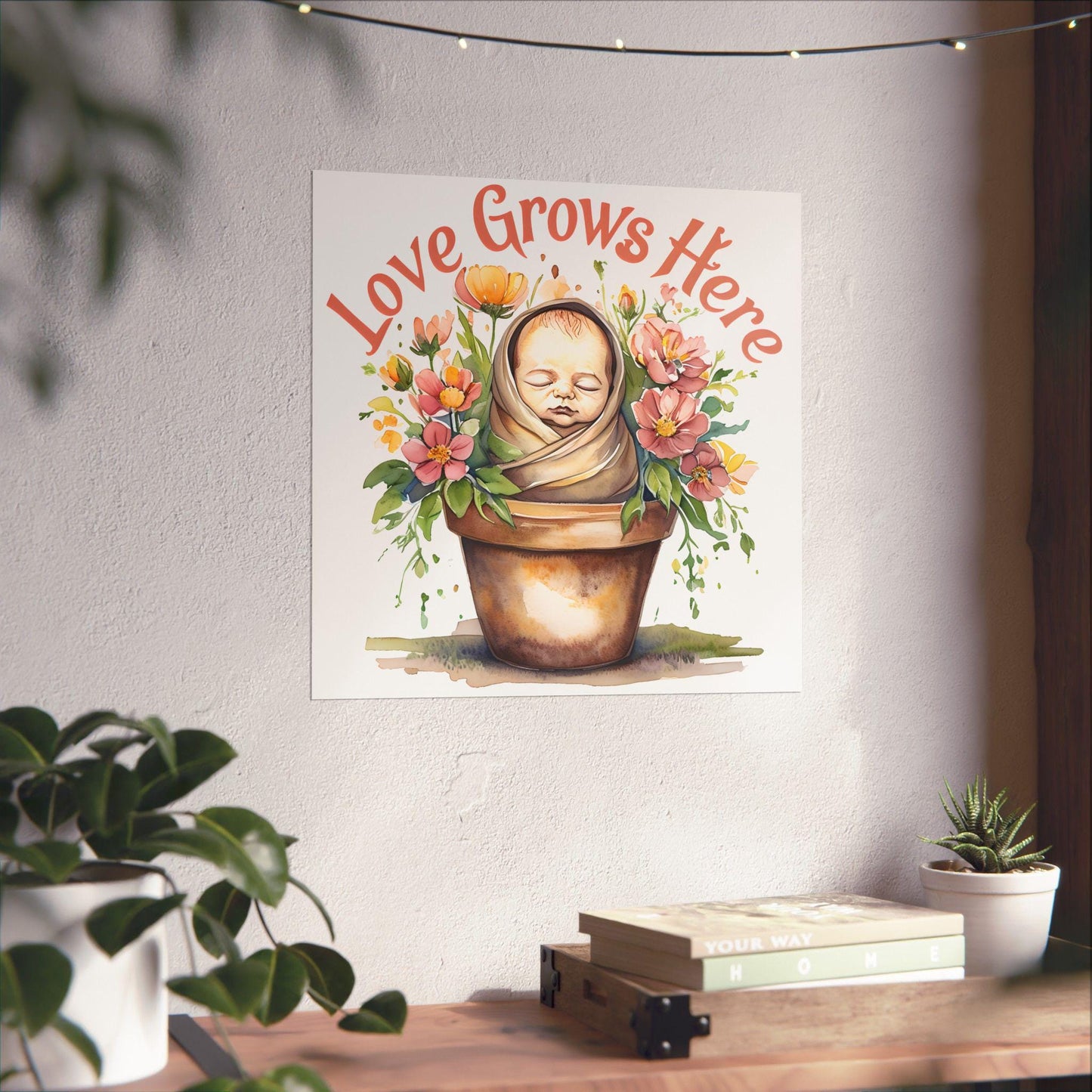 Love Grows Here Floral Nursery Print: Inspirational Wall Art