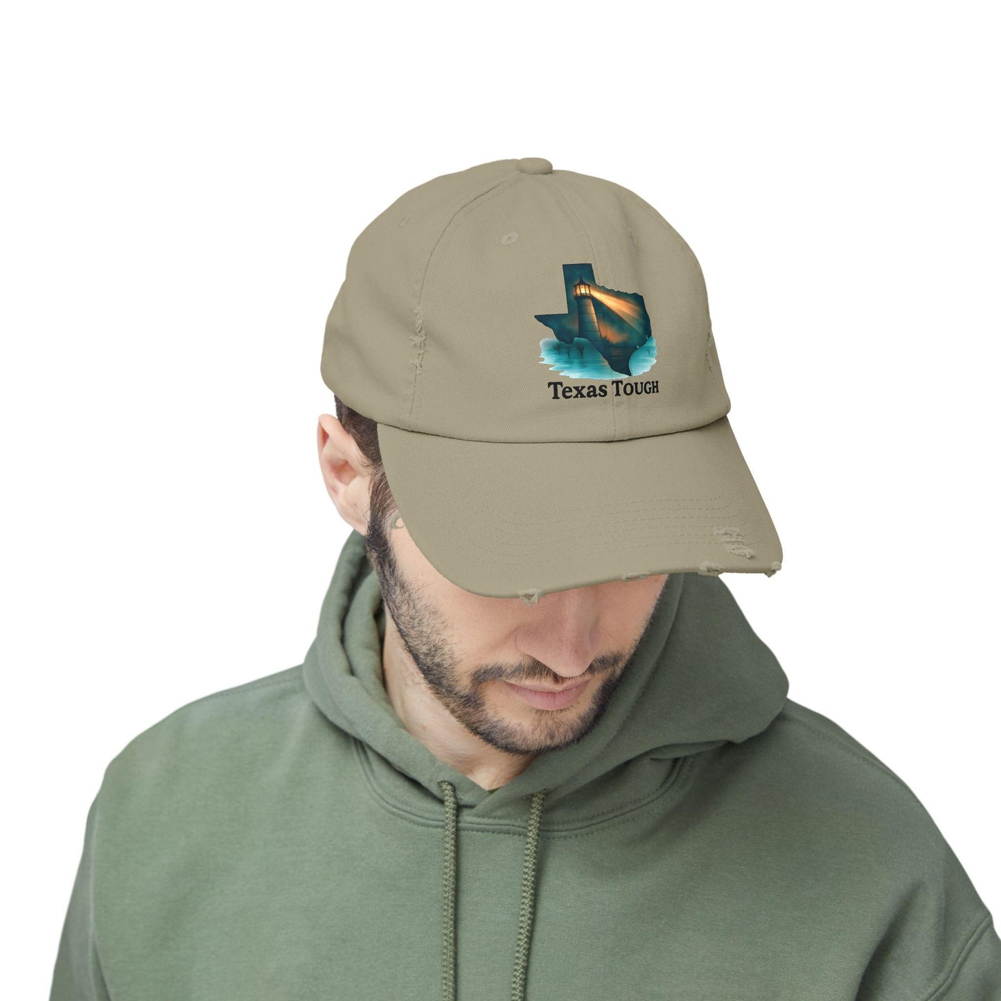 Texas Tough Lighthouse Distressed Cap: Vintage Baseball Hat