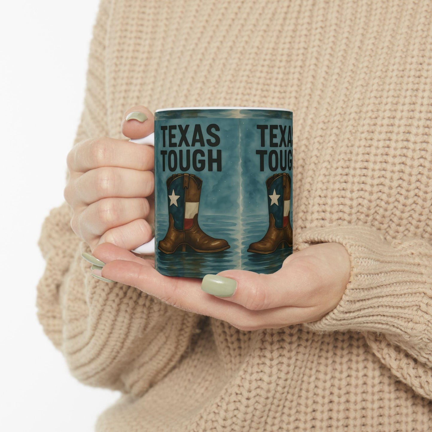 Texas Tough Ceramic Mug: Cowboy Boots Coffee Cup, Texas Pride Gift